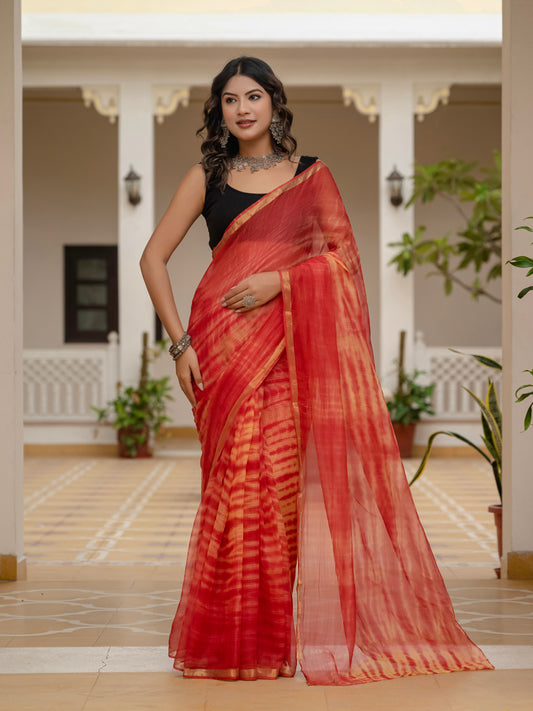Red Tie & Dye pure Kota Doria saree