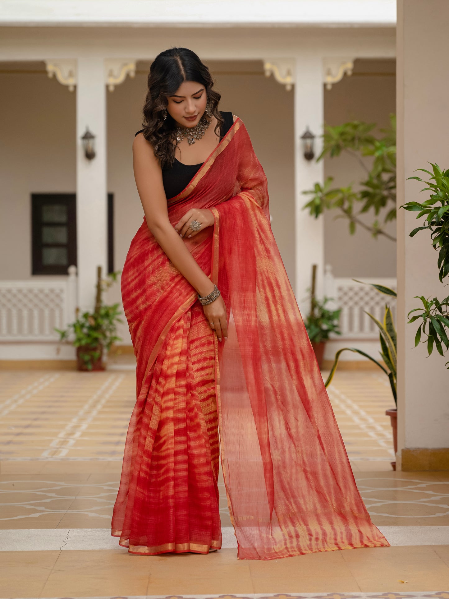 Red Tie & Dye pure Kota Doria saree