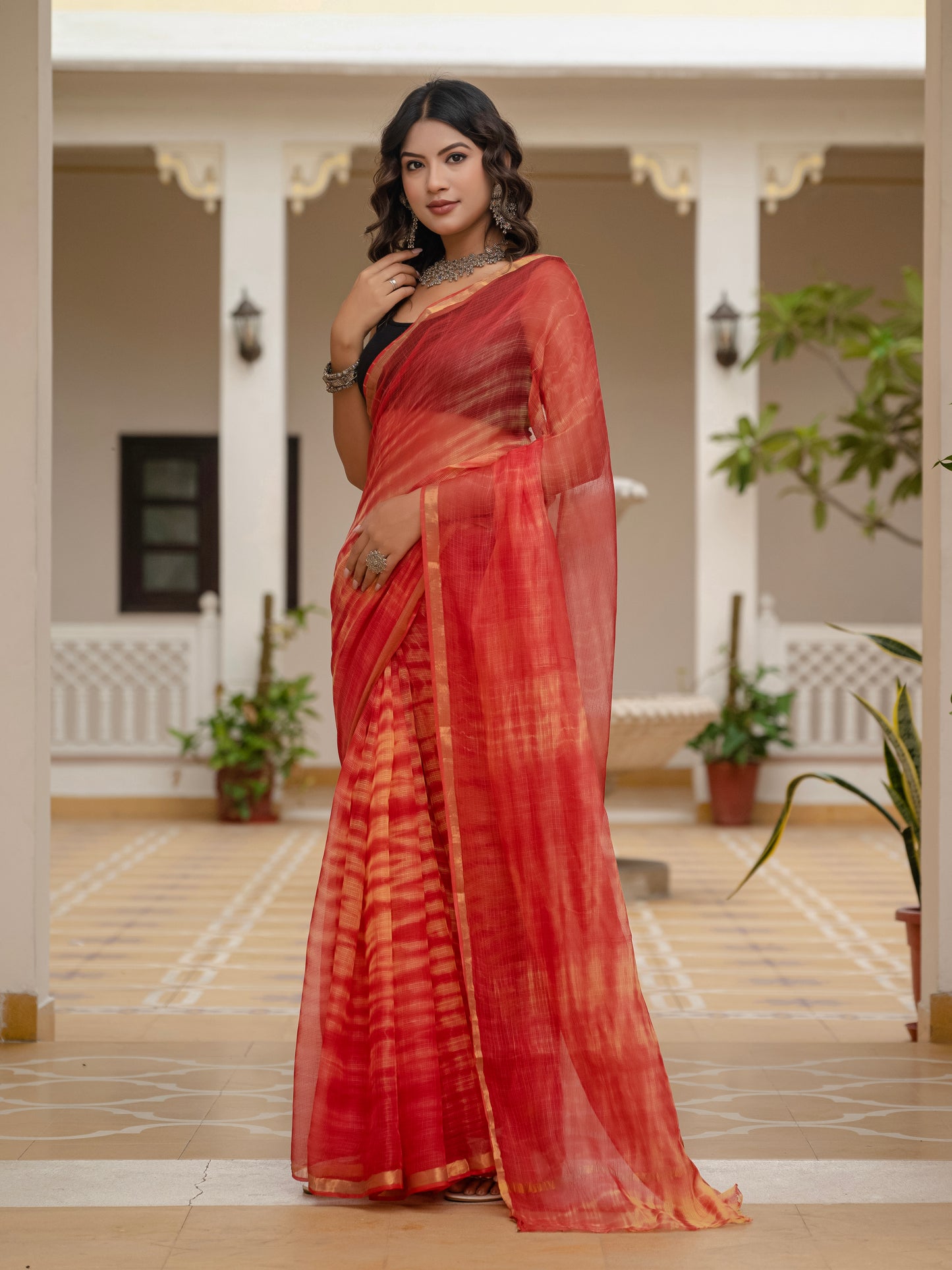 Red Tie & Dye pure Kota Doria saree