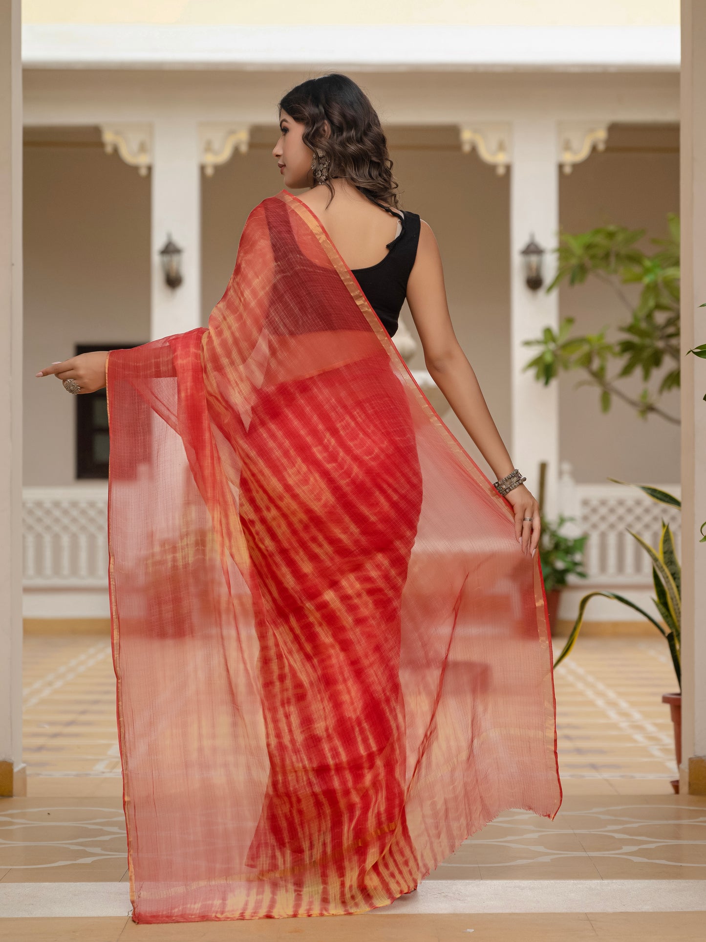 Red Tie & Dye pure Kota Doria saree