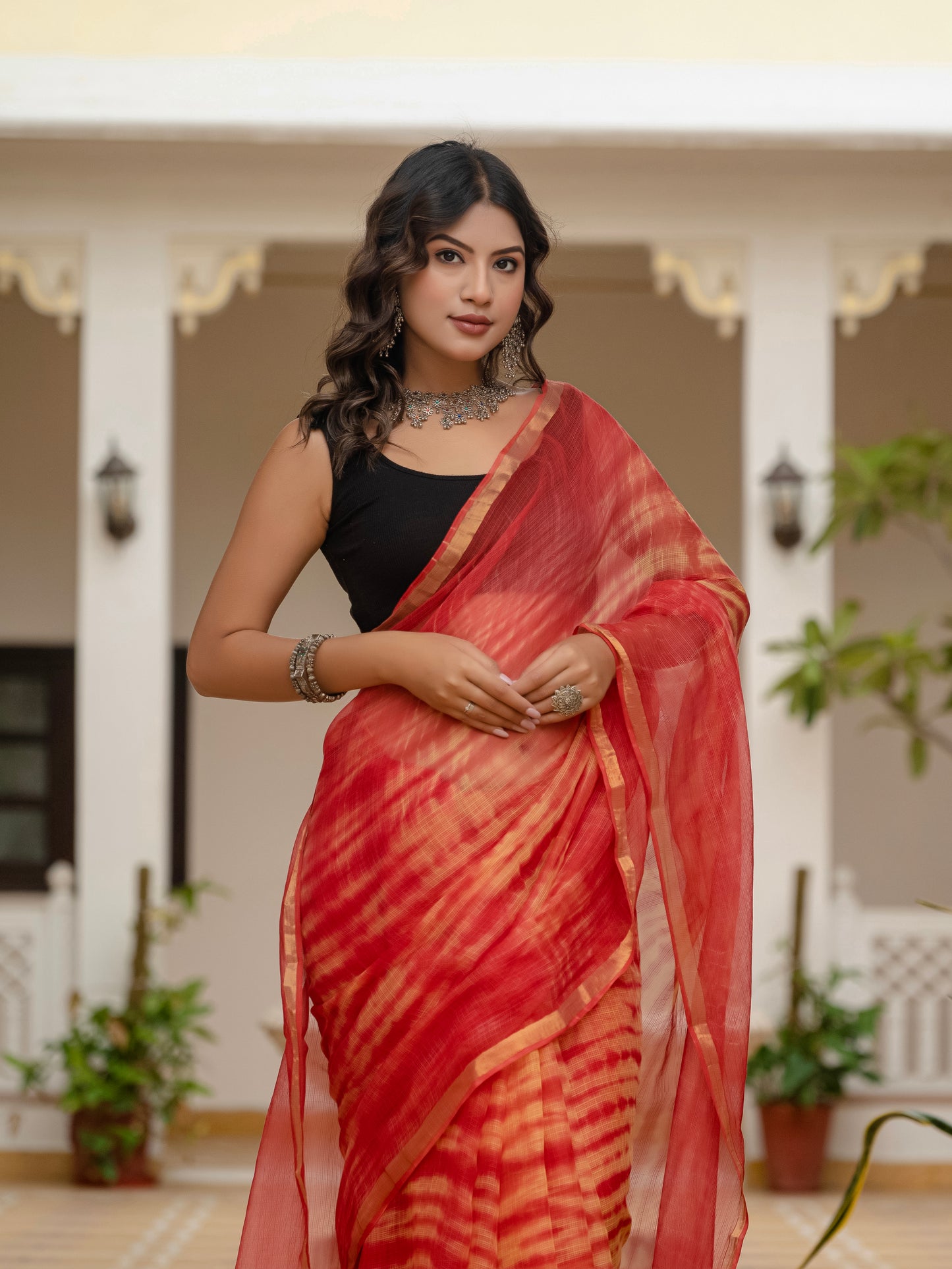 Red Tie & Dye pure Kota Doria saree
