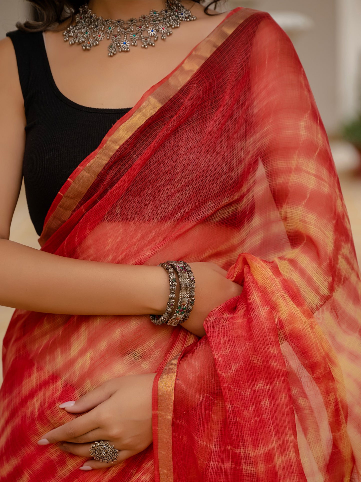 Red Tie & Dye pure Kota Doria saree