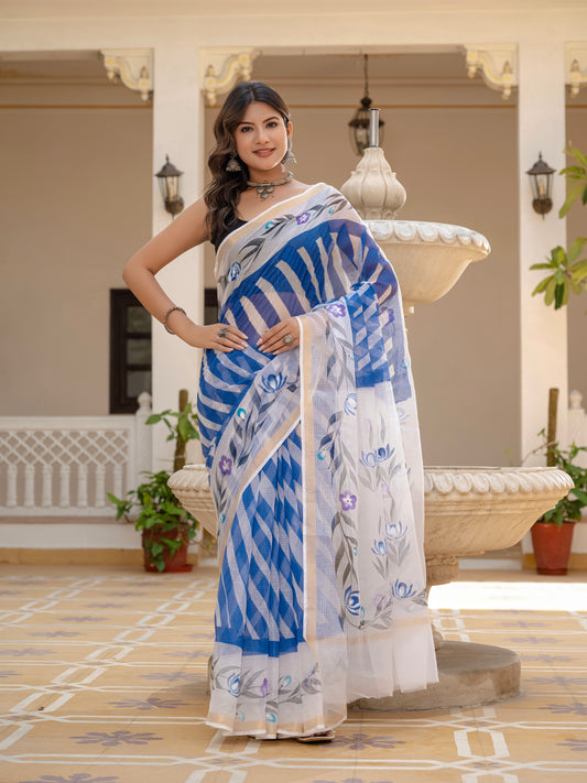 Blue Lehriya pure Kota Doria saree