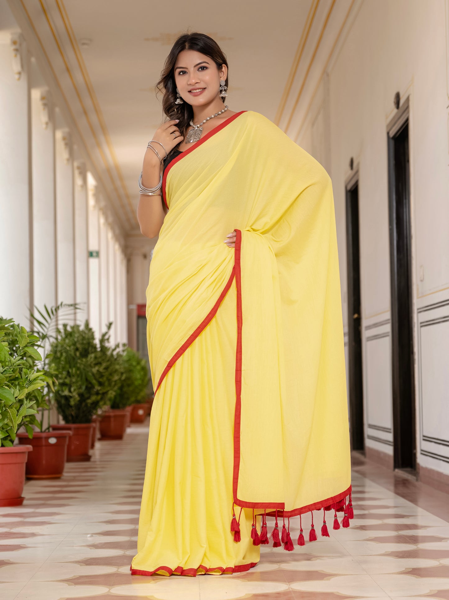 Yellow Tussells Pure Mul Cotton Saree