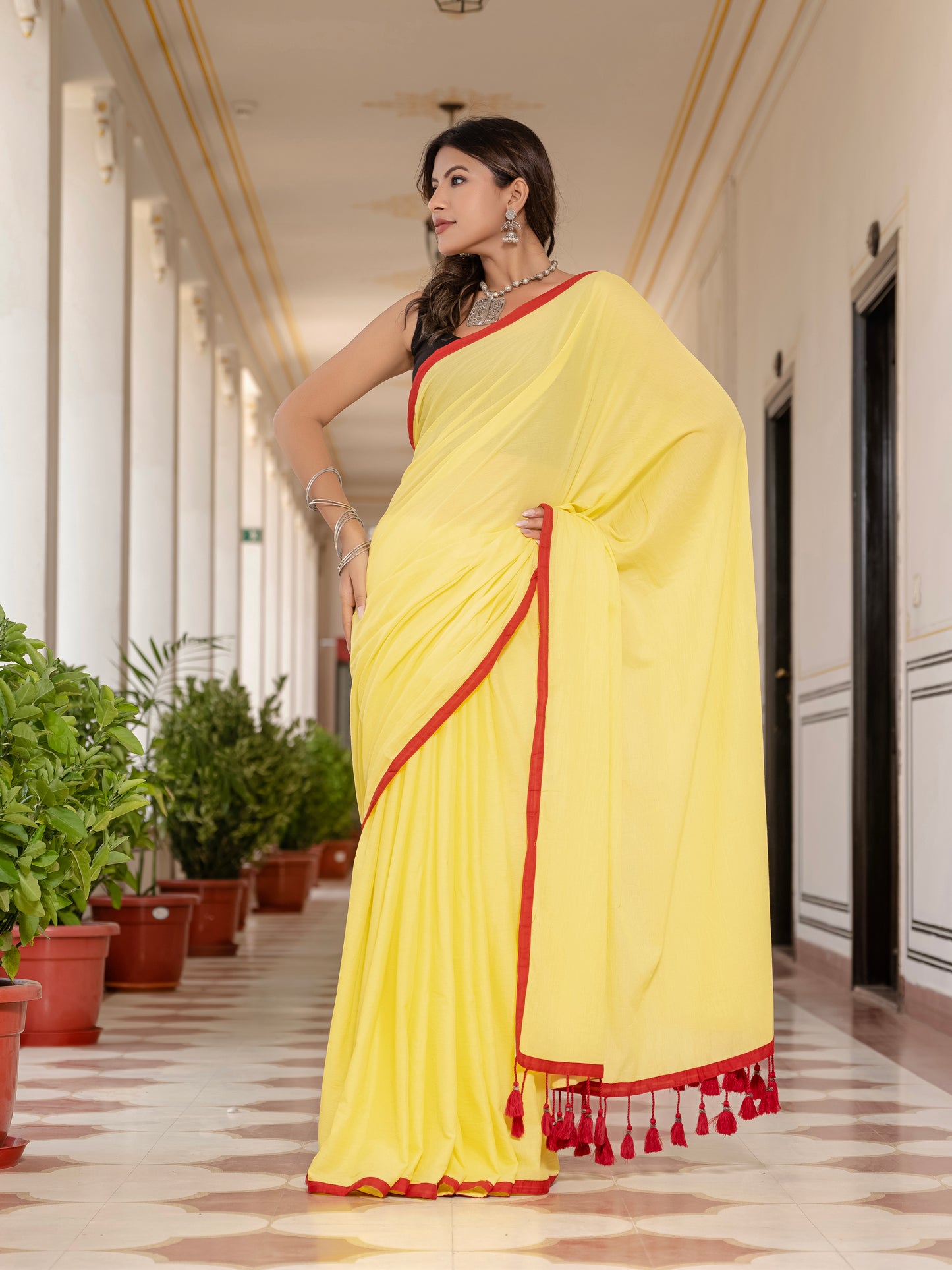 Yellow Tussells Pure Mul Cotton Saree