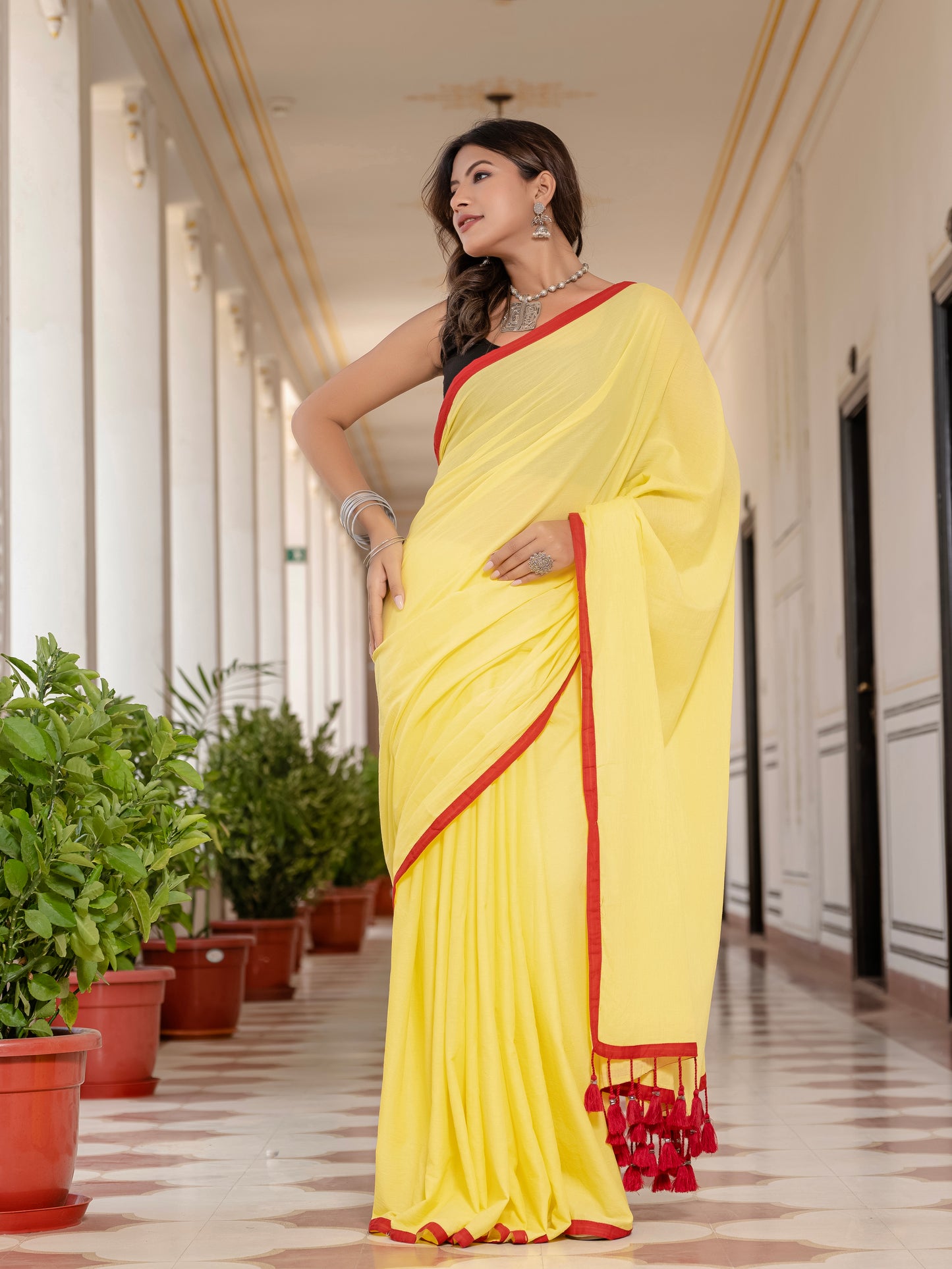 Yellow Tussells Pure Mul Cotton Saree