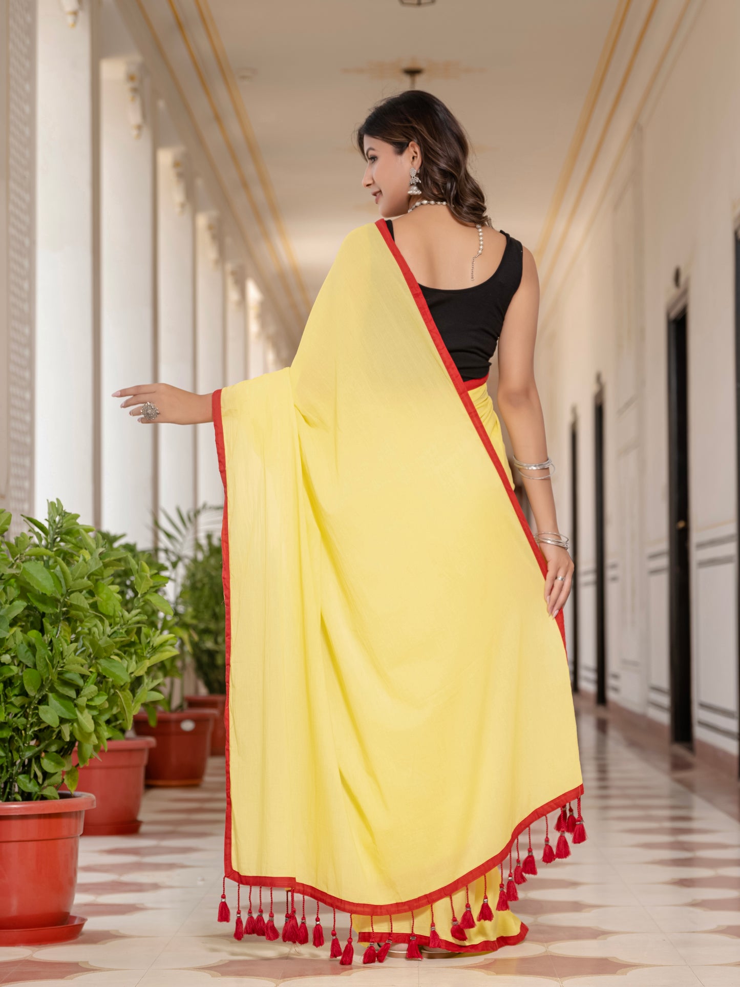 Yellow Tussells Pure Mul Cotton Saree
