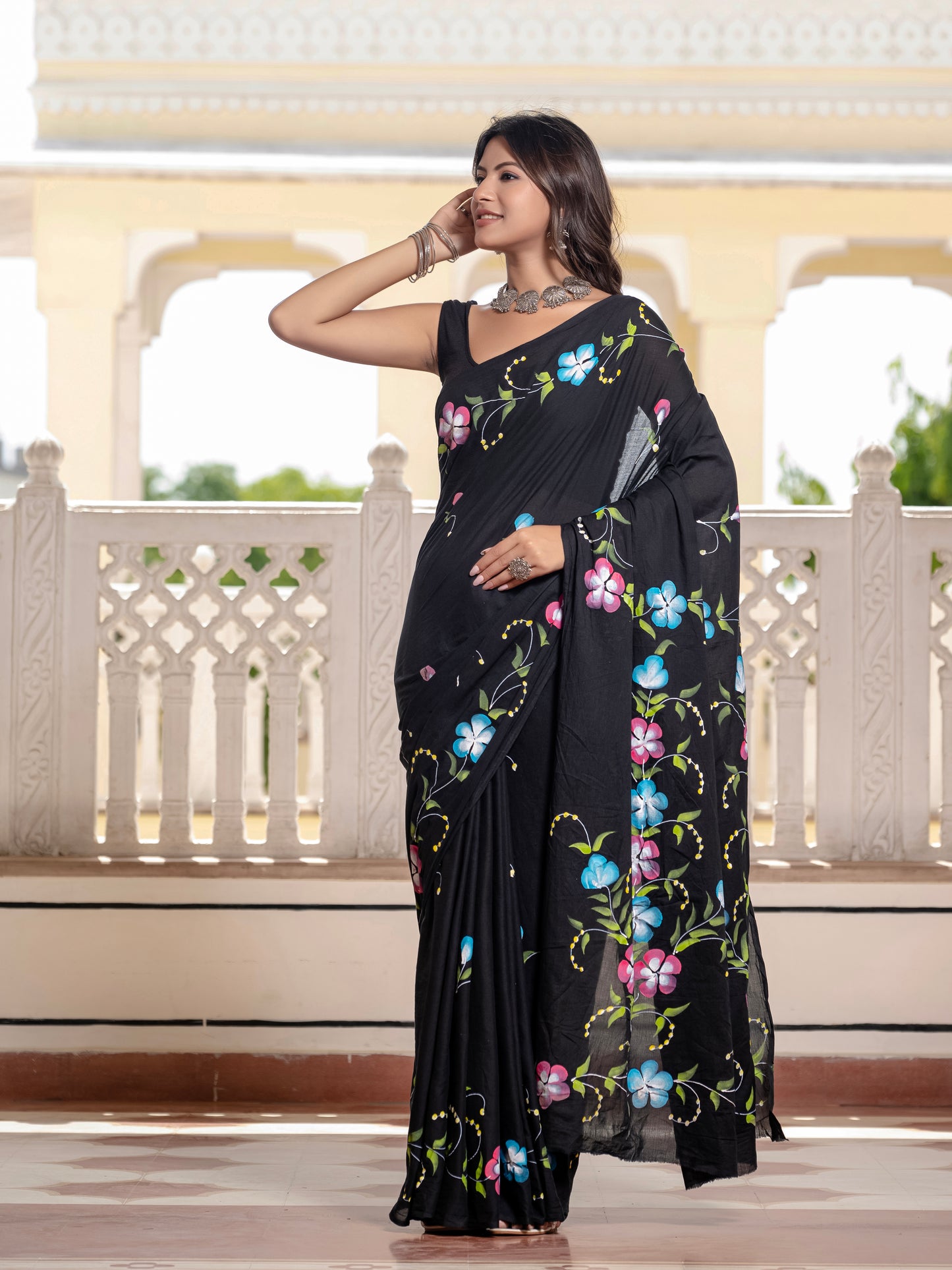 Black beauty hand painted saree