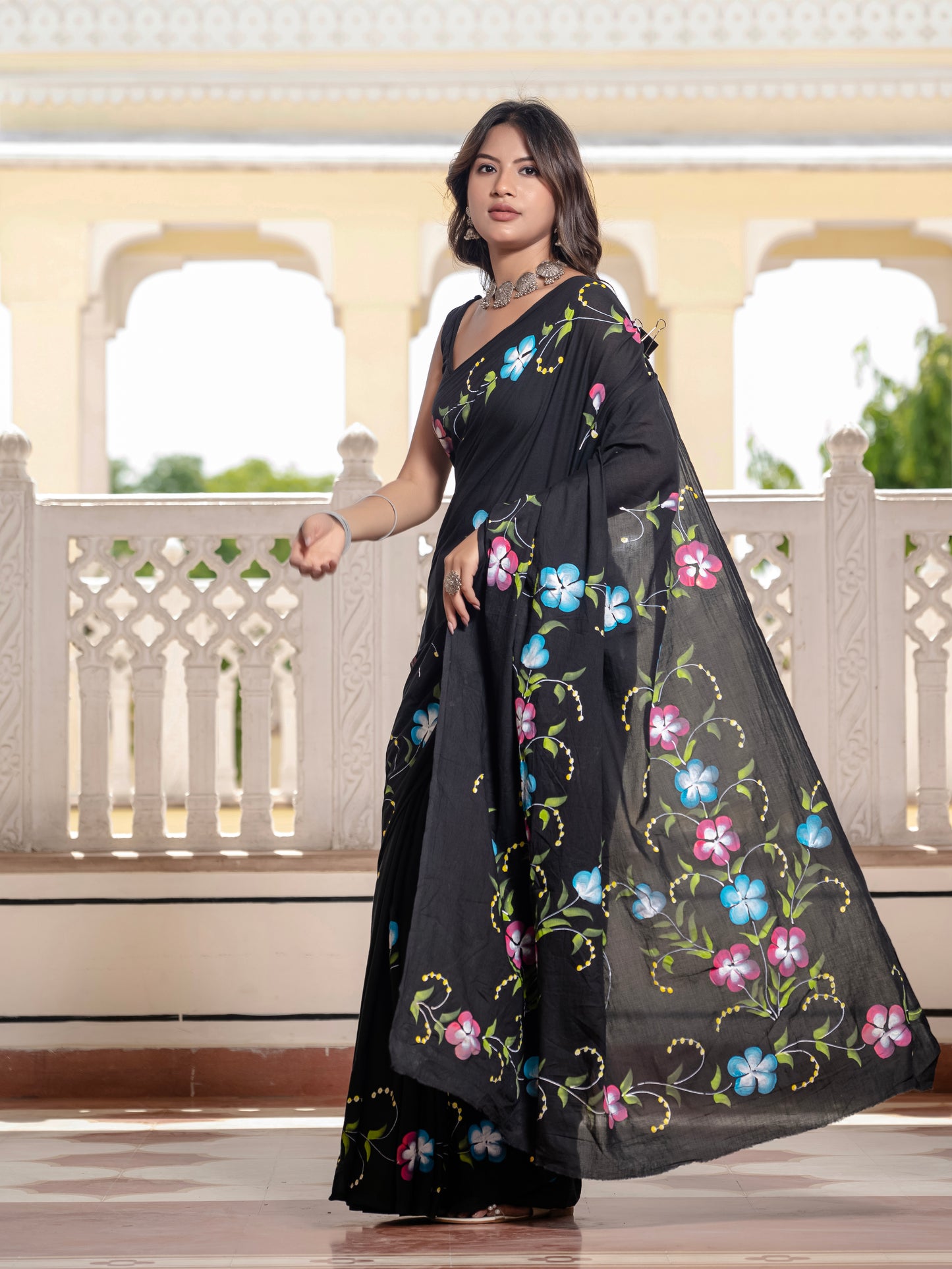 Black beauty hand painted saree