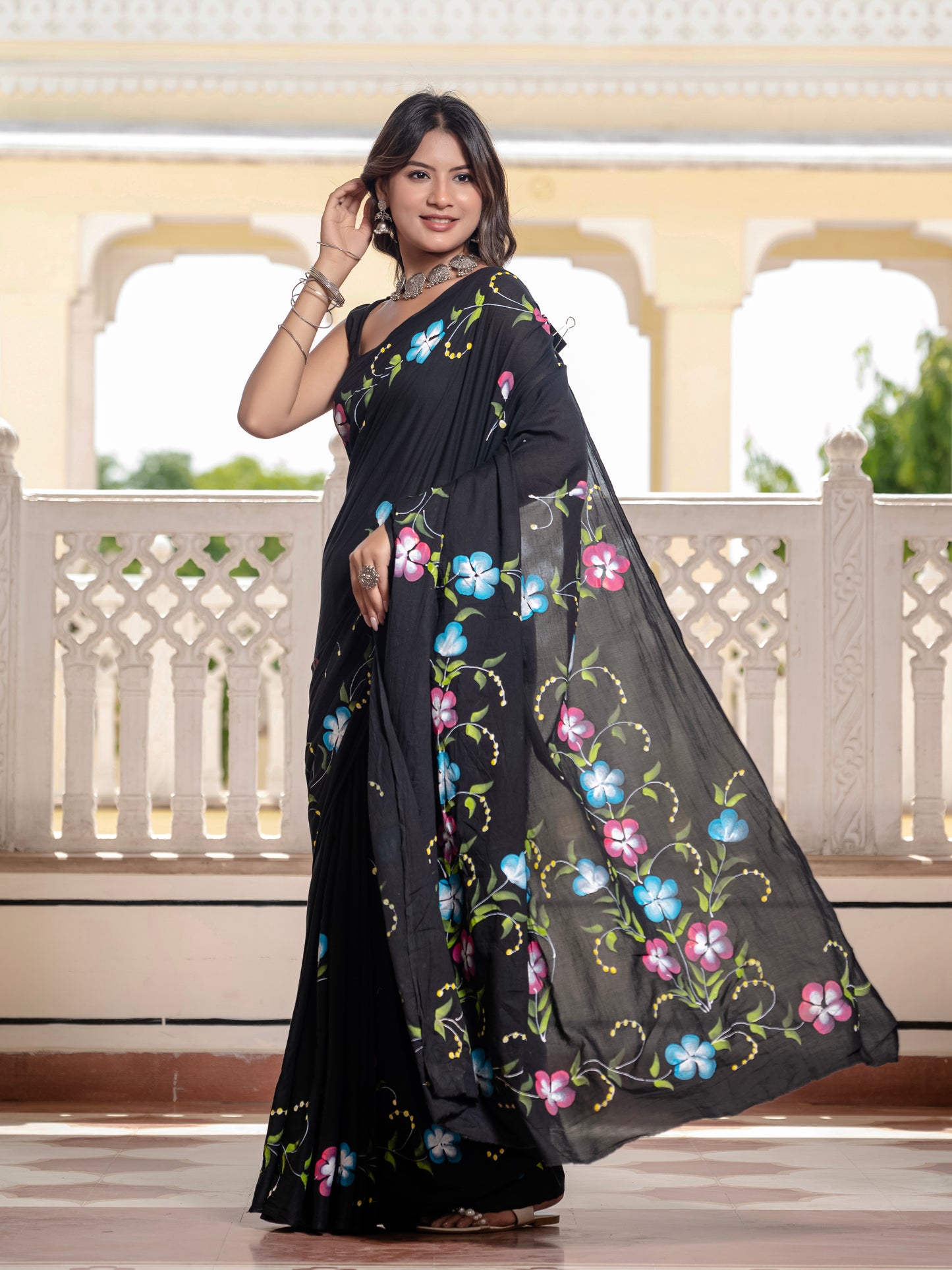 Black beauty hand painted saree