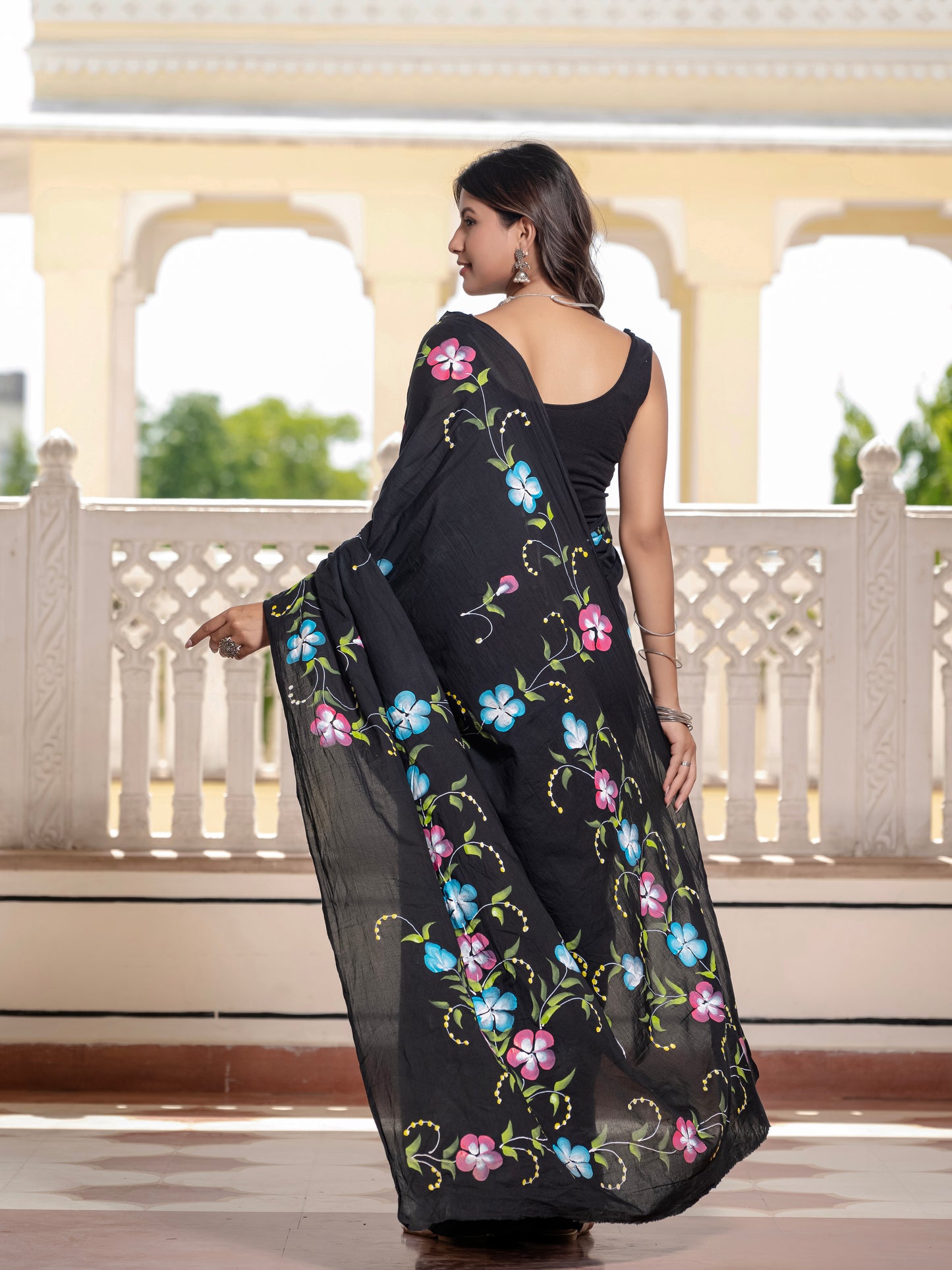 Black beauty hand painted saree