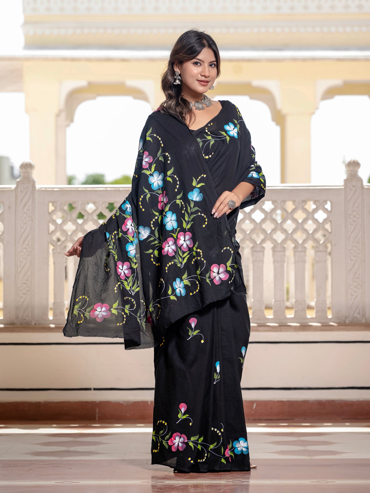 Black beauty hand painted saree