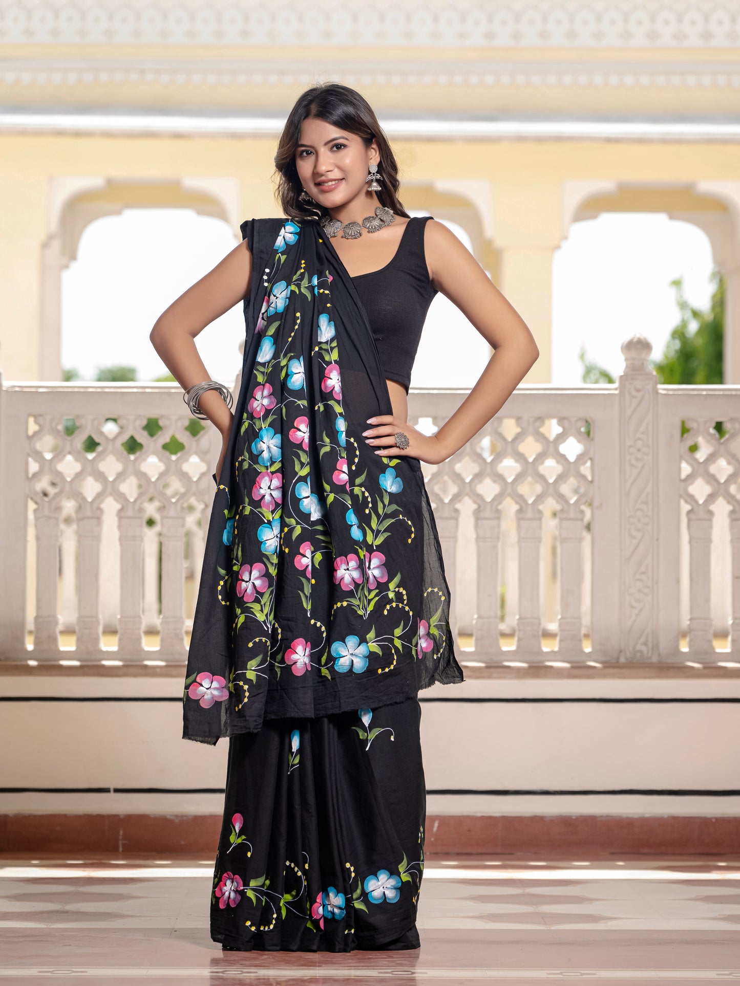 Black beauty hand painted saree