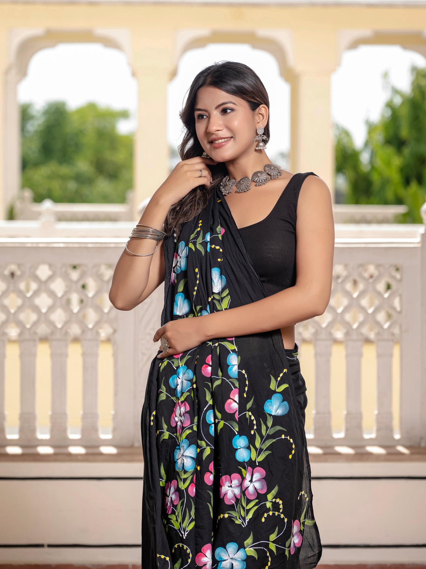 Black beauty hand painted saree