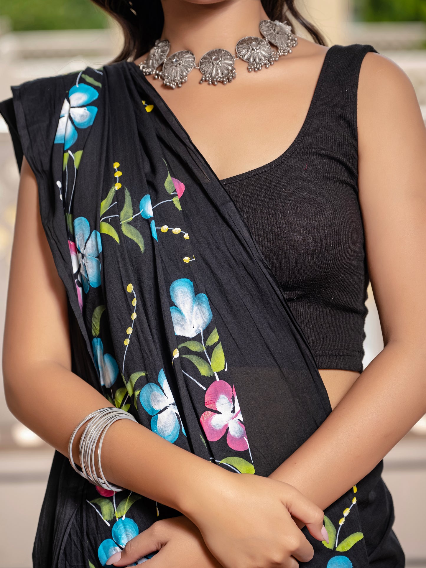 Black beauty hand painted saree