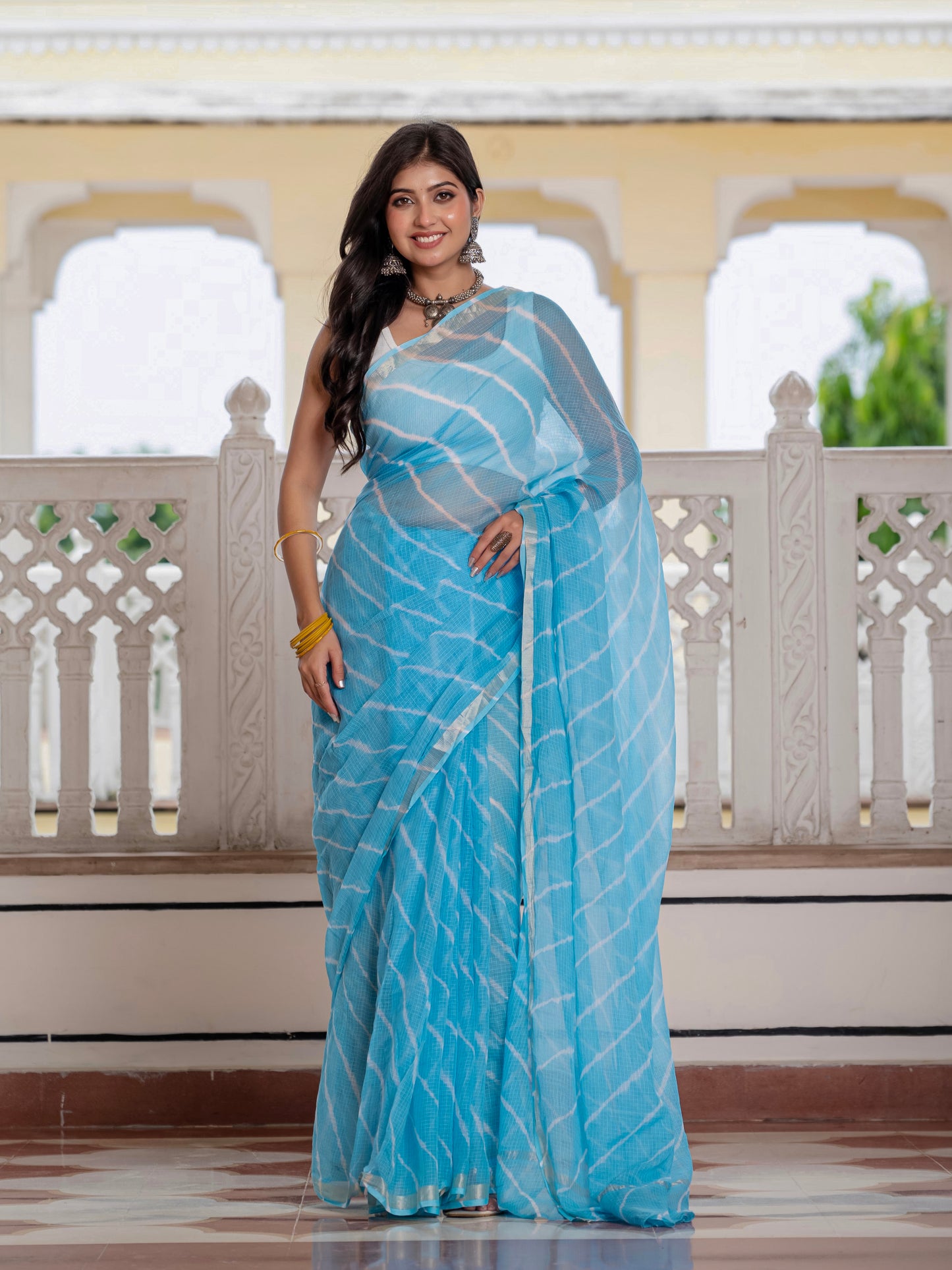 Sky Lehriya Kota Doria saree