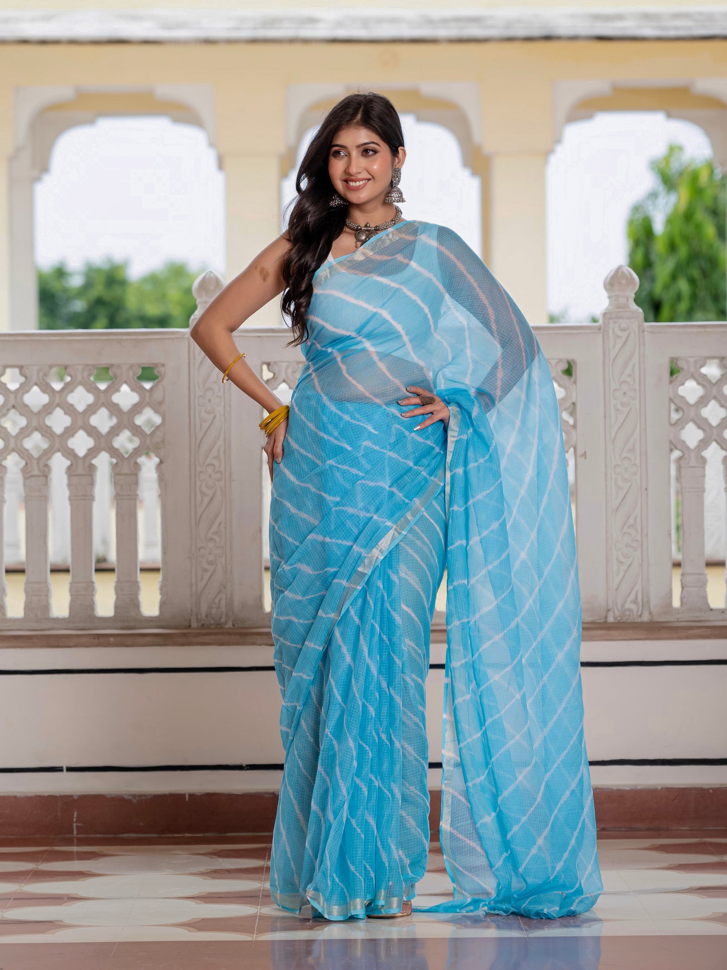 Sky Lehriya Kota Doria saree