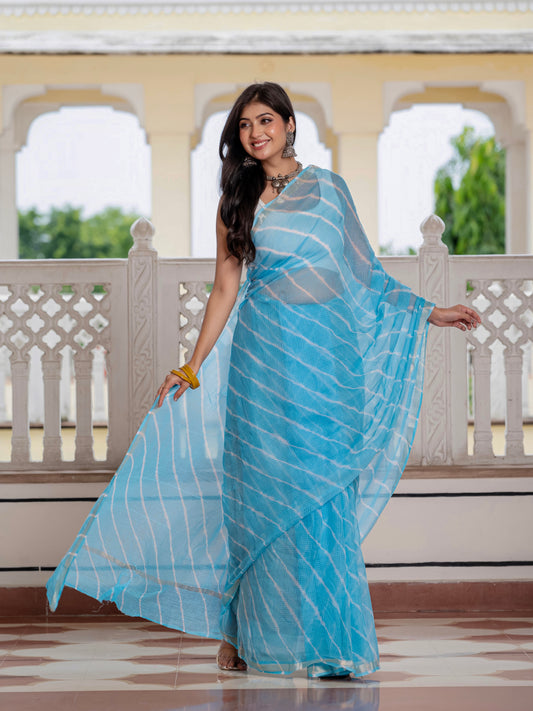 Sky Lehriya Kota Doria saree
