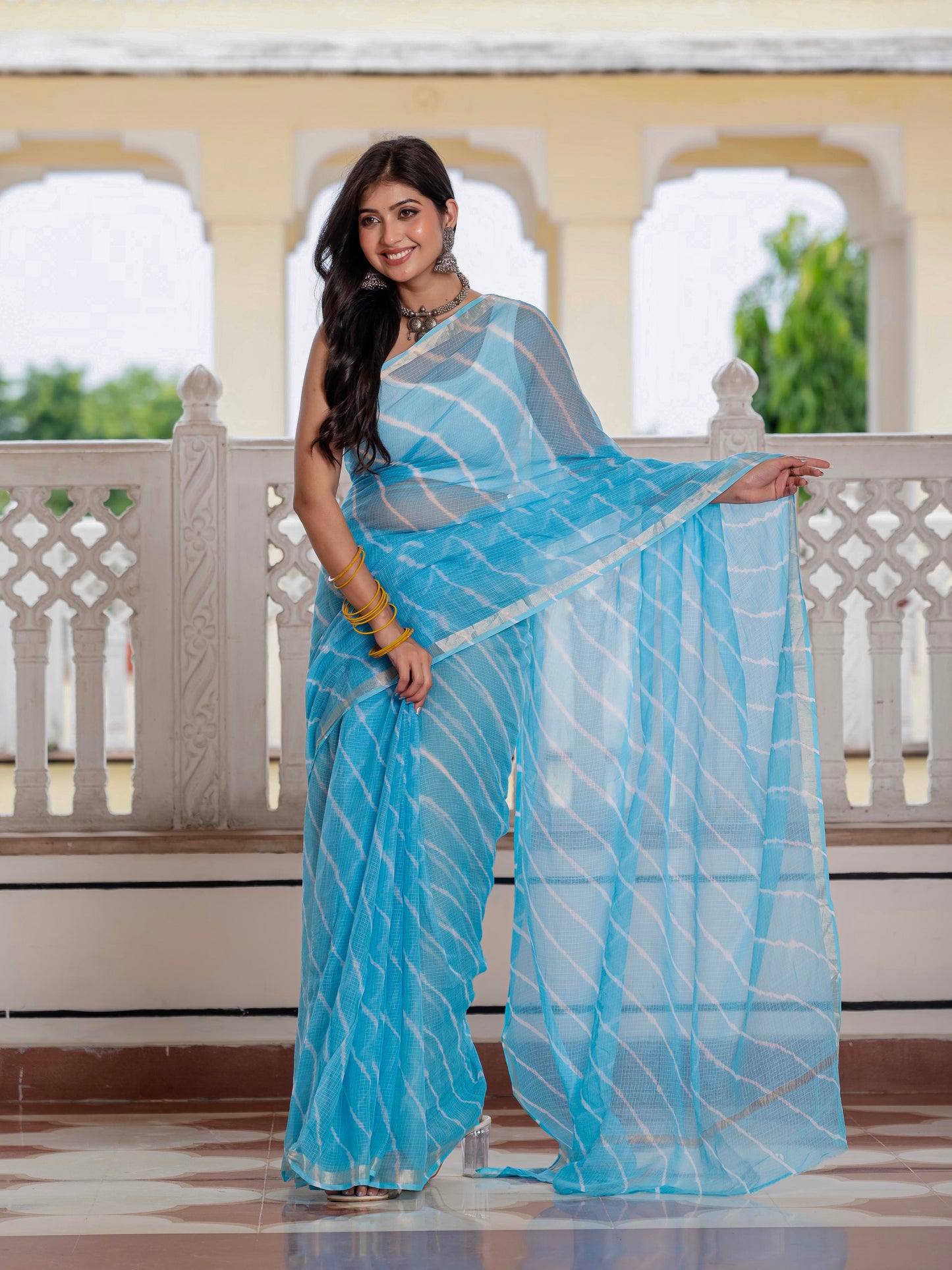 Sky Lehriya Kota Doria saree