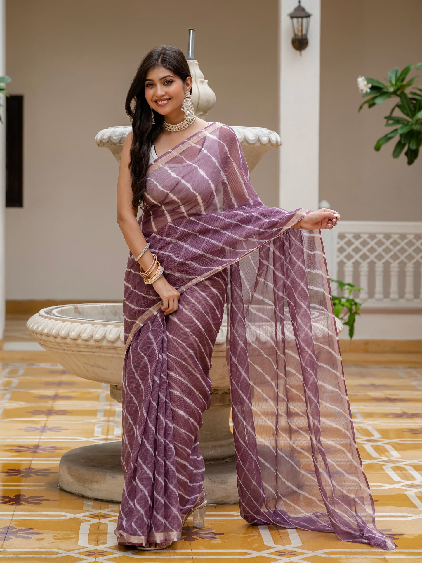 Wine Lehriya Kota Doria saree