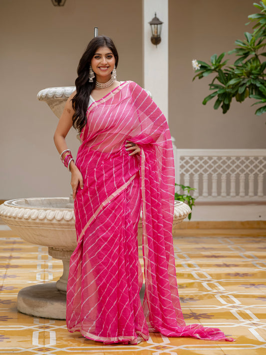 Pink Lehriya Kota Doria saree
