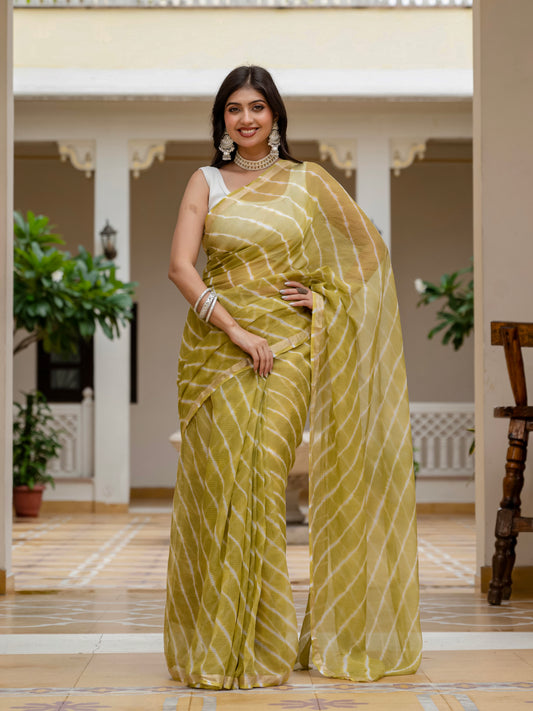 Green Lehriya Kota Doria saree