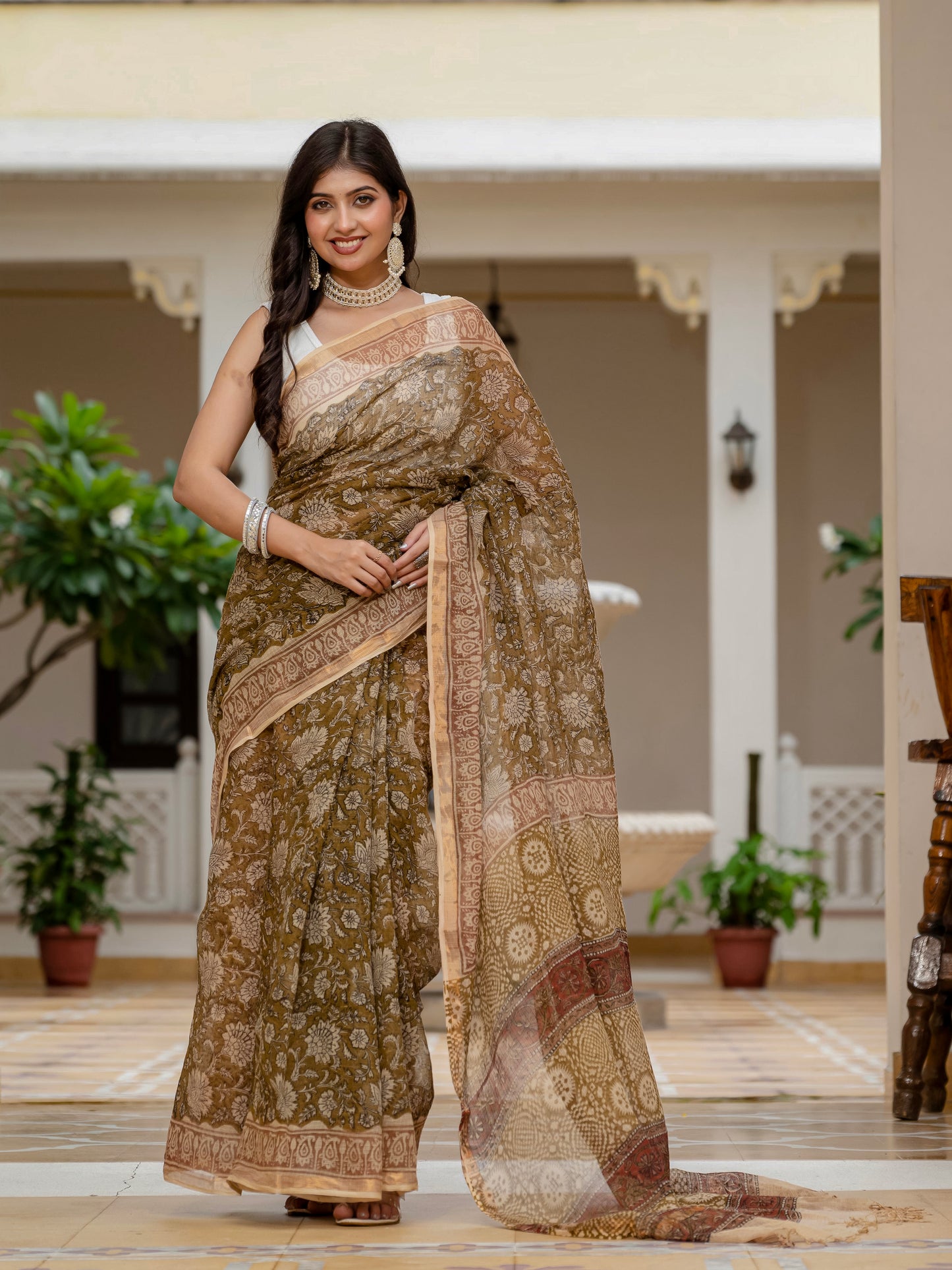 Green Bagh Printed Hand Block Kota Doria Saree
