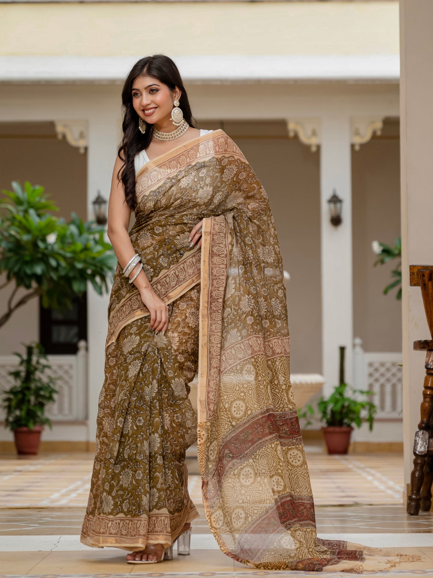 Green Bagh Printed Hand Block Kota Doria Saree
