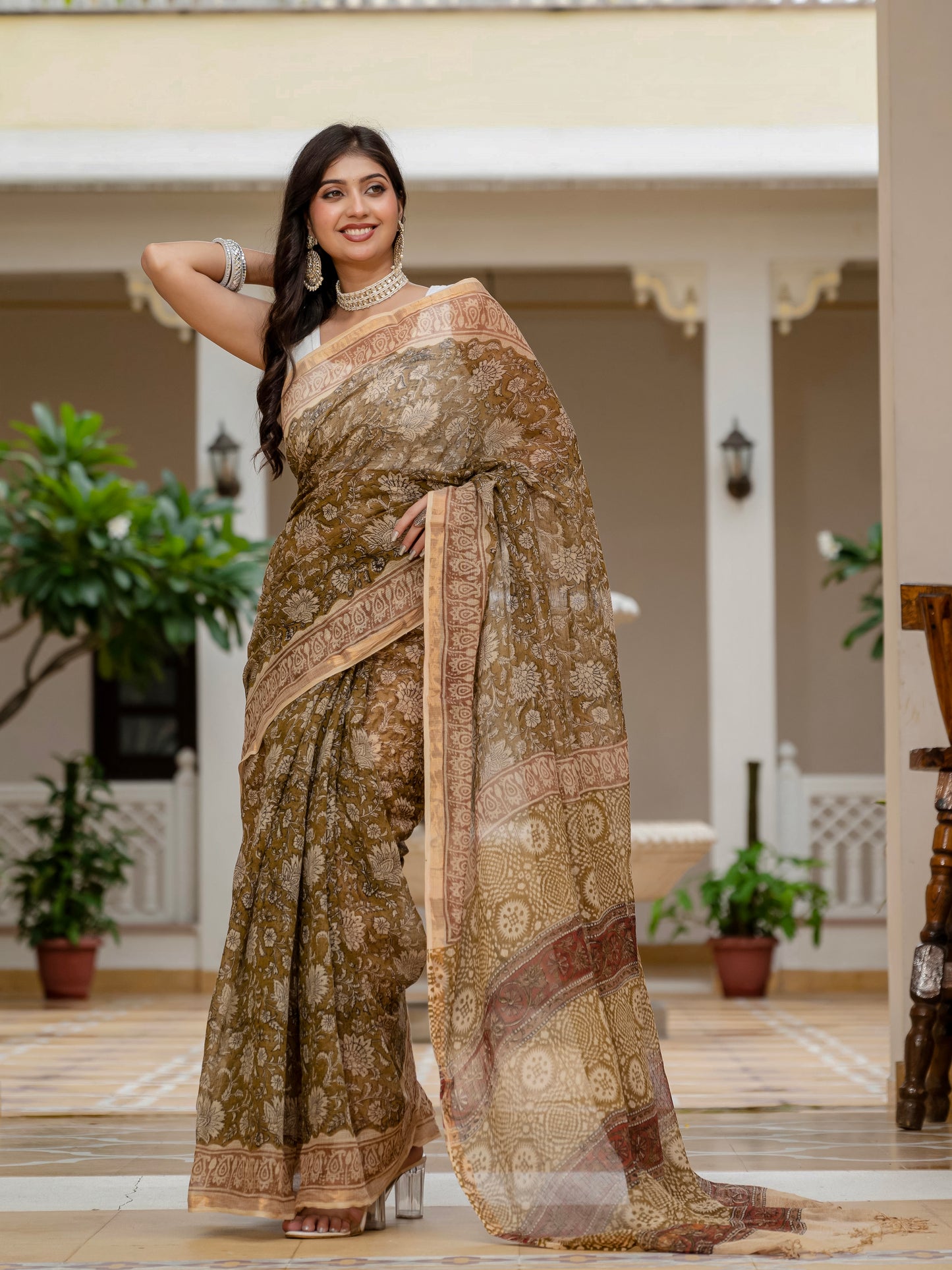 Green Bagh Printed Hand Block Kota Doria Saree