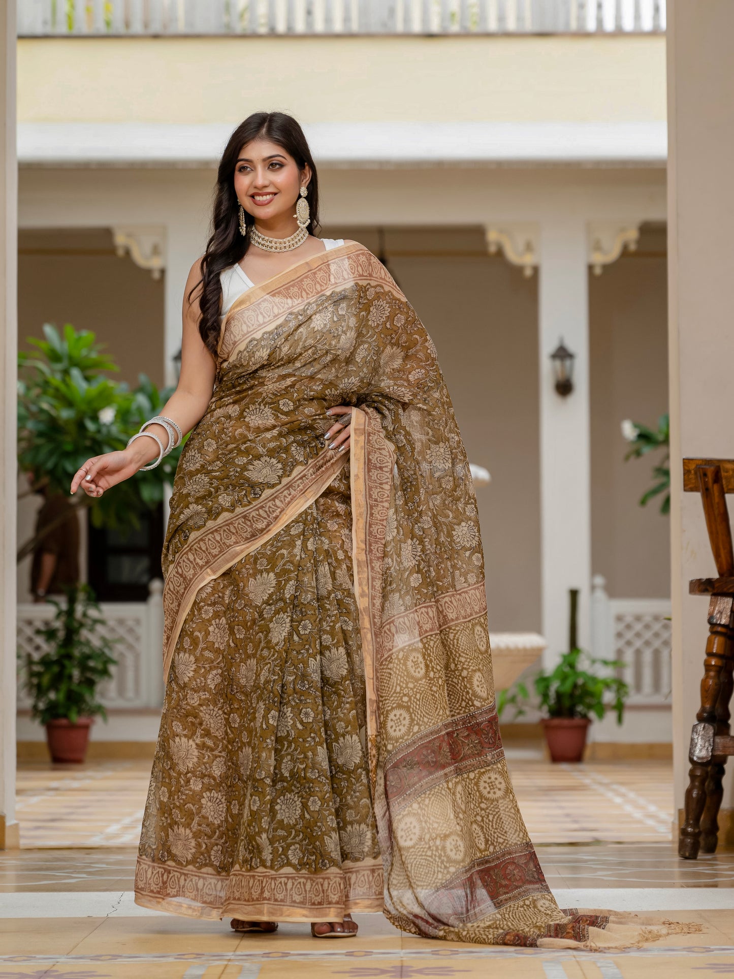Green Bagh Printed Hand Block Kota Doria Saree