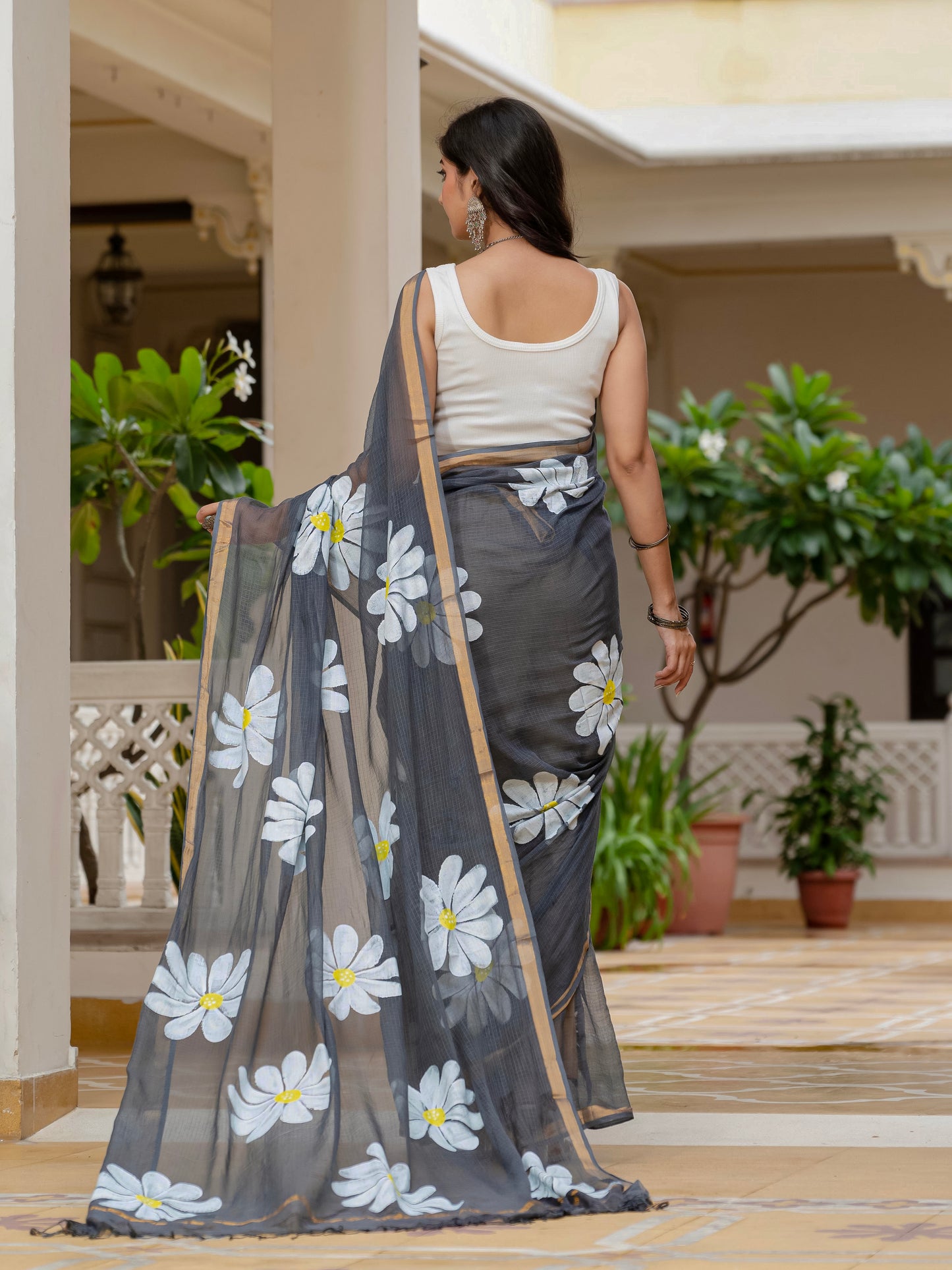 Grey HandPainted pure Kota Doria saree