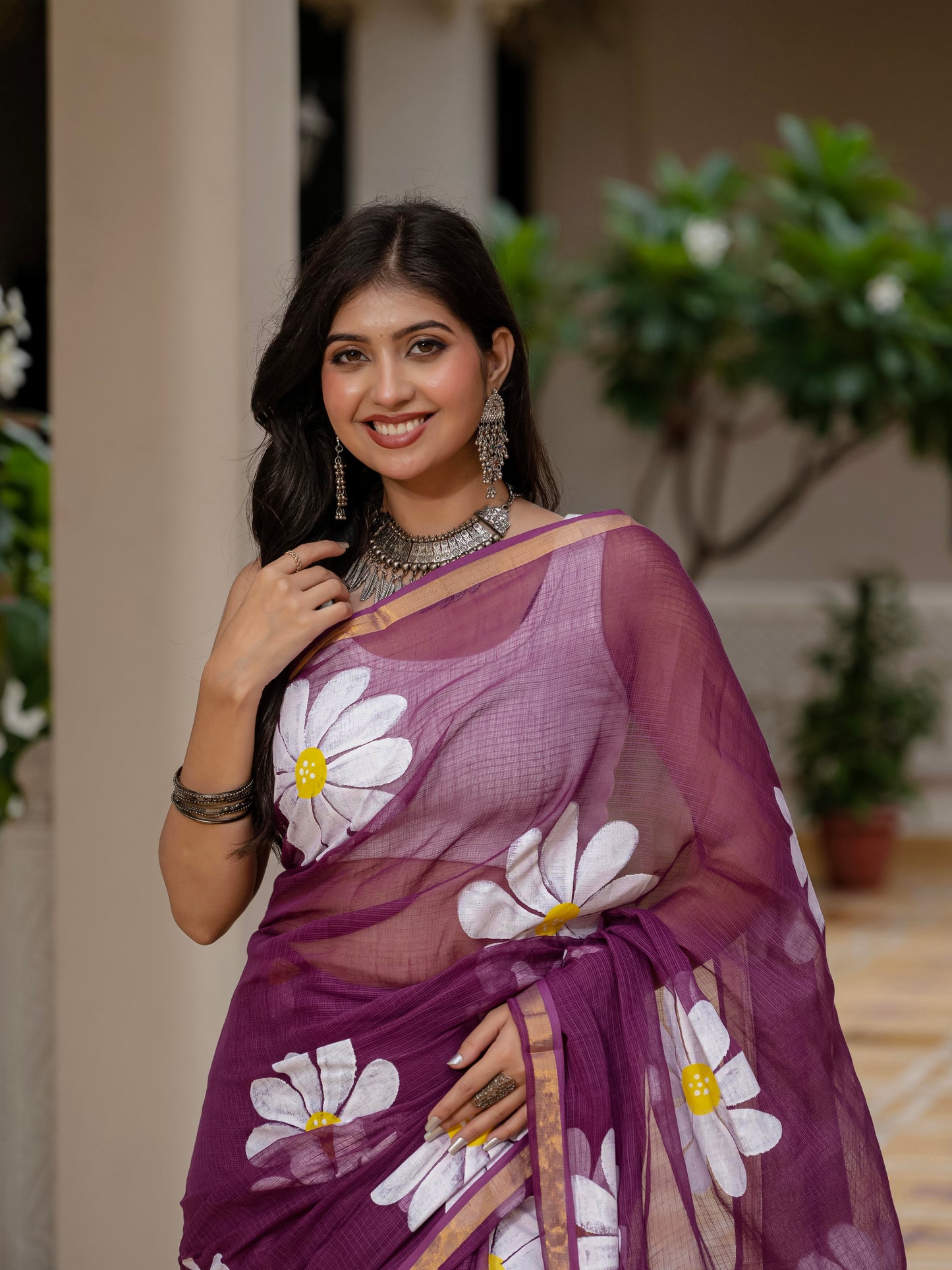 Wine HandPainted pure Kota Doria saree
