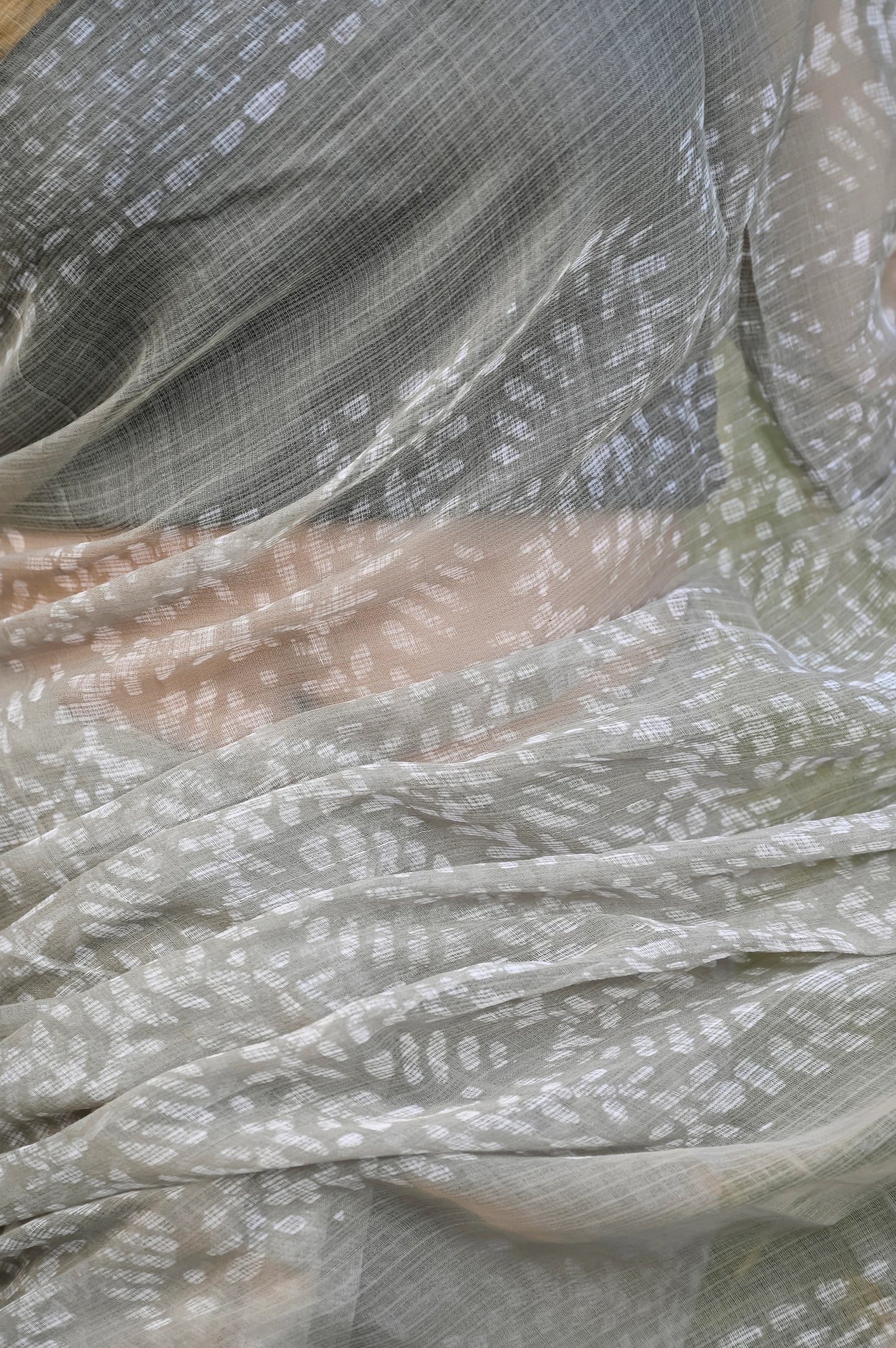 Grey batik print hand block pure kota doria saree