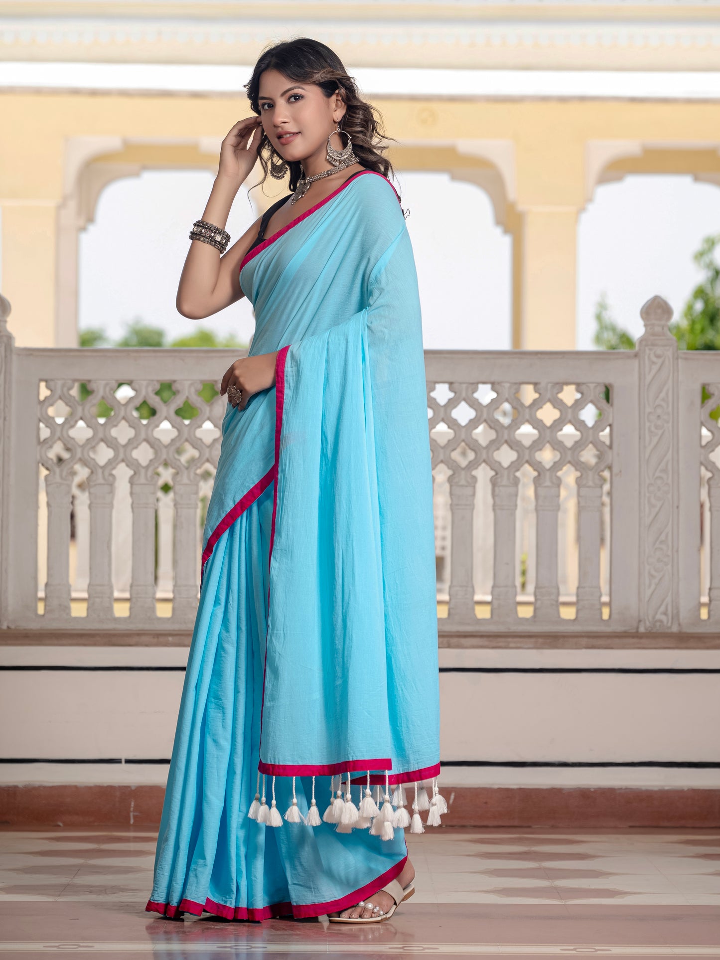 Sky Blue Pure Mul Cotton Saree