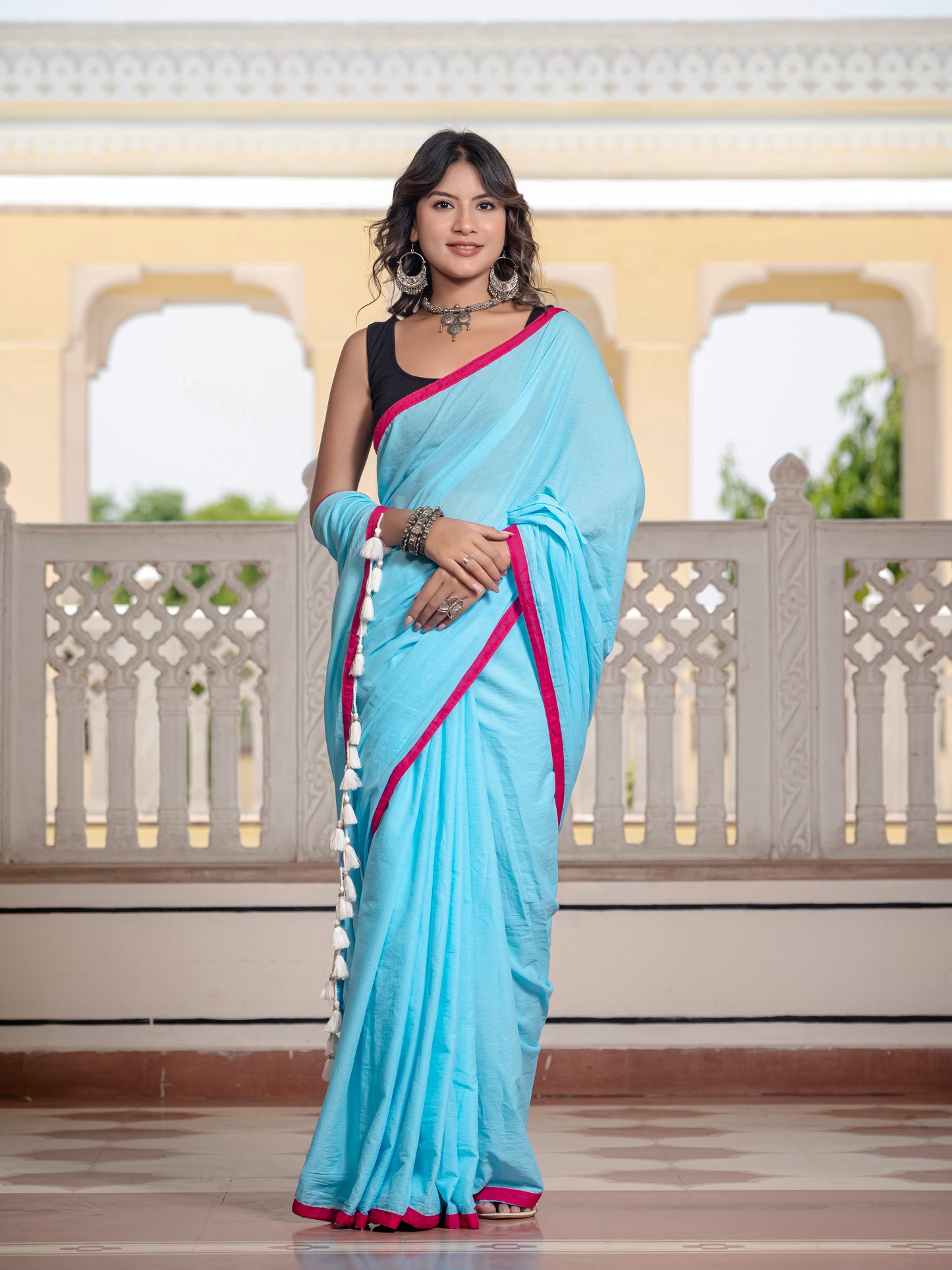 Sky Blue Pure Mul Cotton Saree