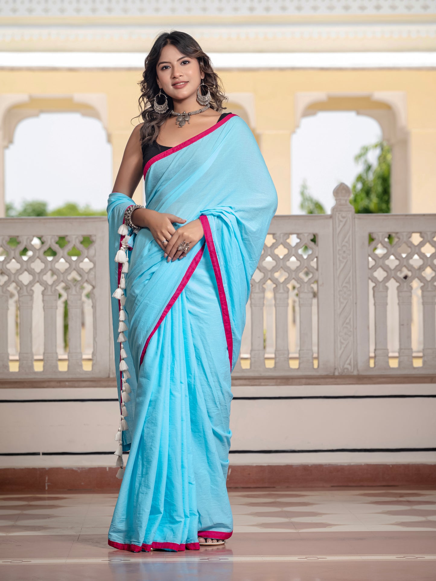 Sky Blue Pure Mul Cotton Saree