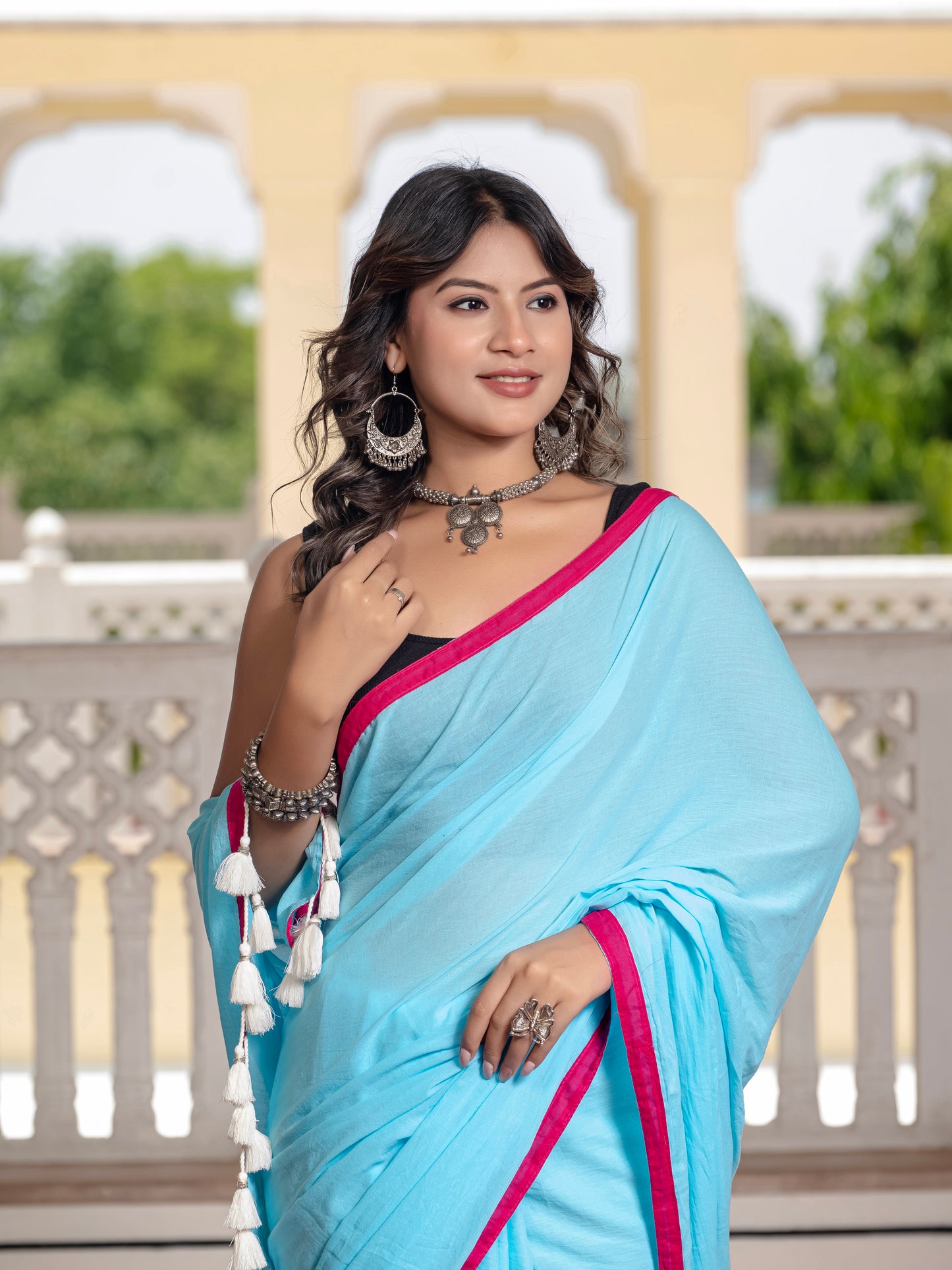 Sky Blue Pure Mul Cotton Saree