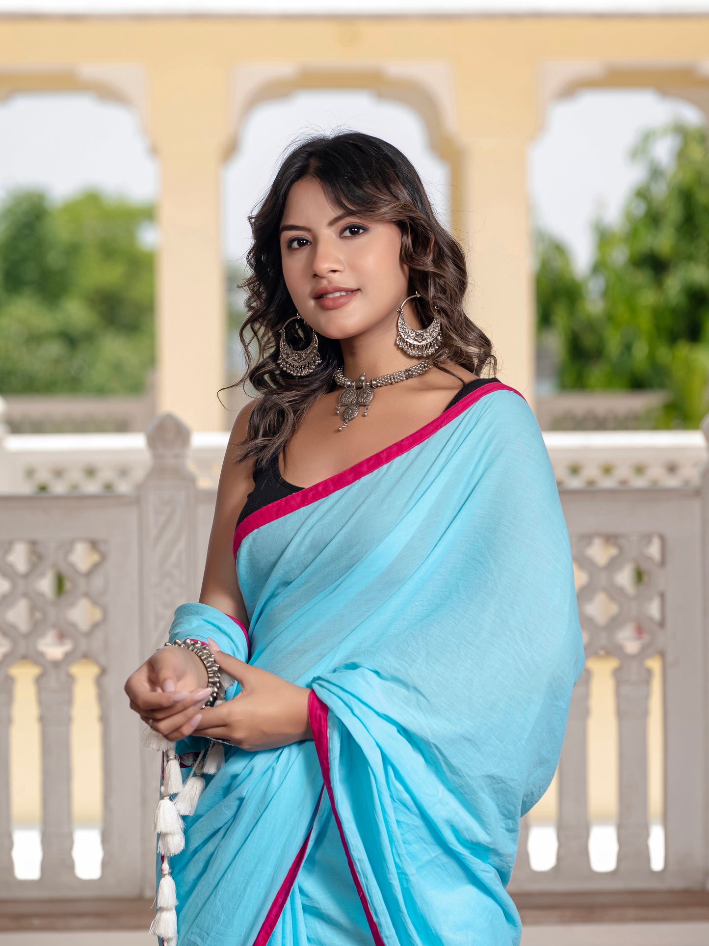 Sky Blue Pure Mul Cotton Saree