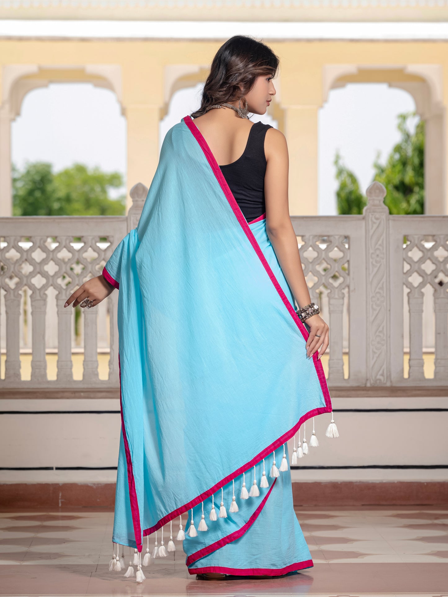 Sky Blue Pure Mul Cotton Saree