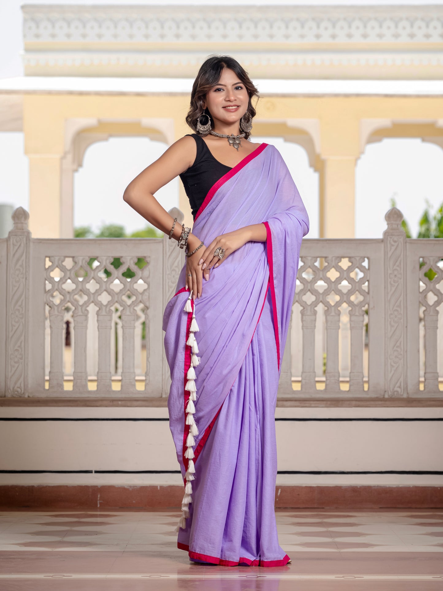 Light Purple Pure Mul Cotton Saree
