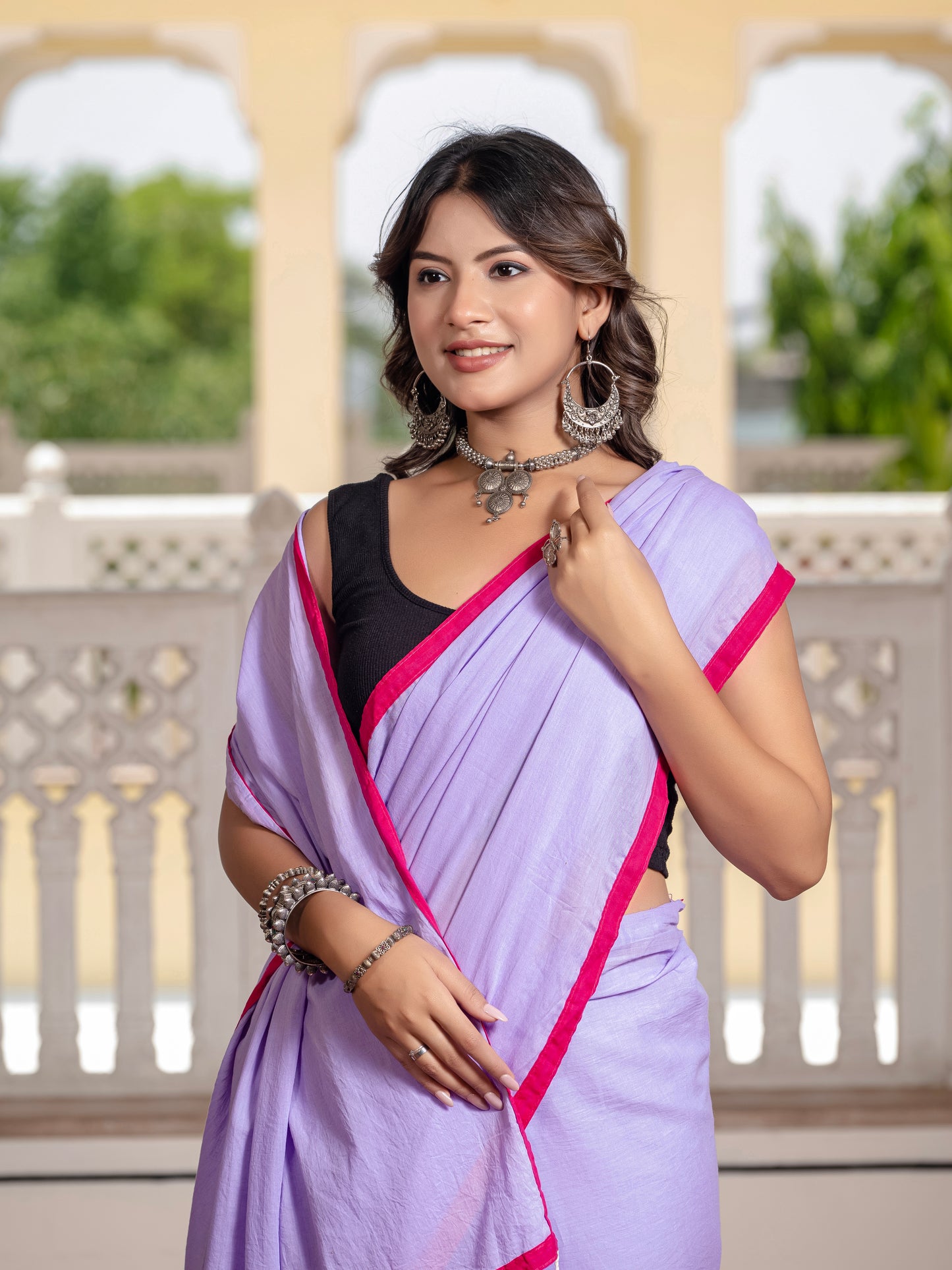Light Purple Pure Mul Cotton Saree