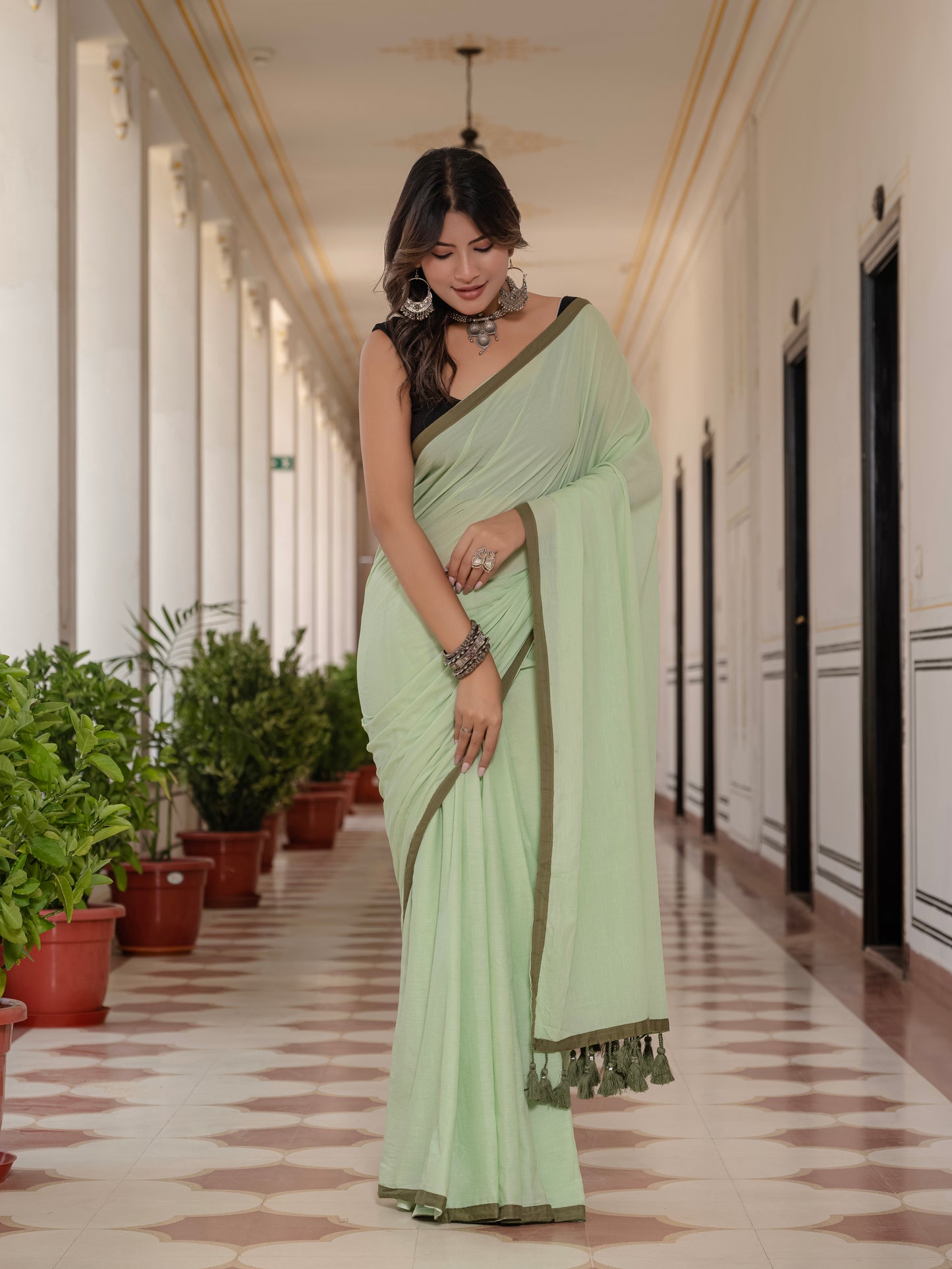 Light Green Pure Mul Cotton Saree