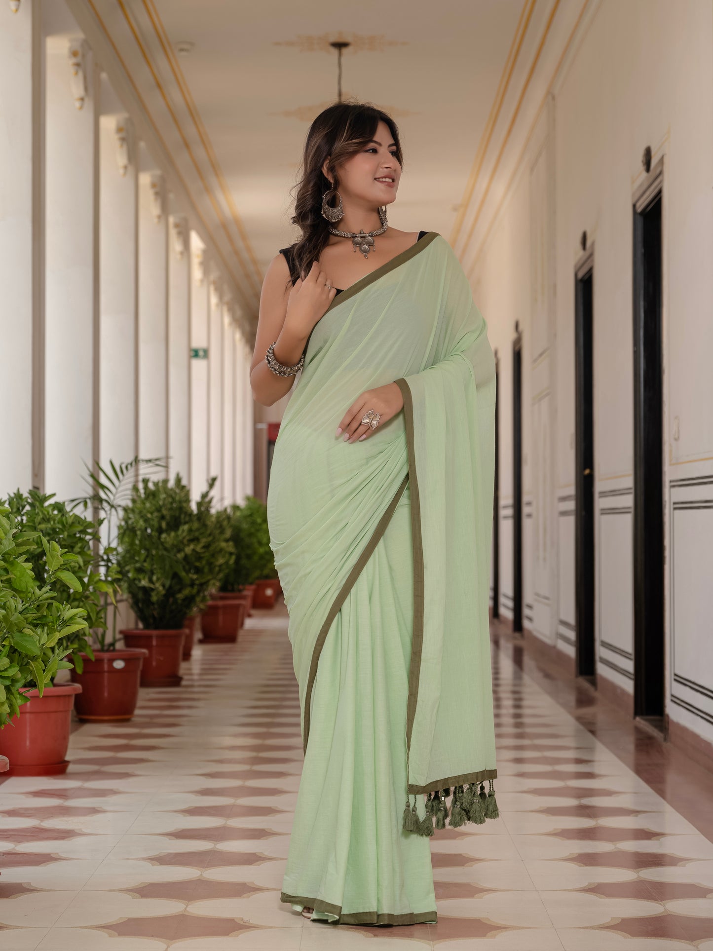 Light Green Pure Mul Cotton Saree