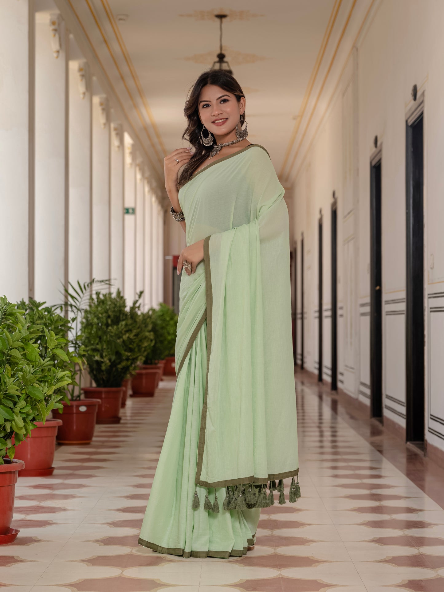 Light Green Pure Mul Cotton Saree