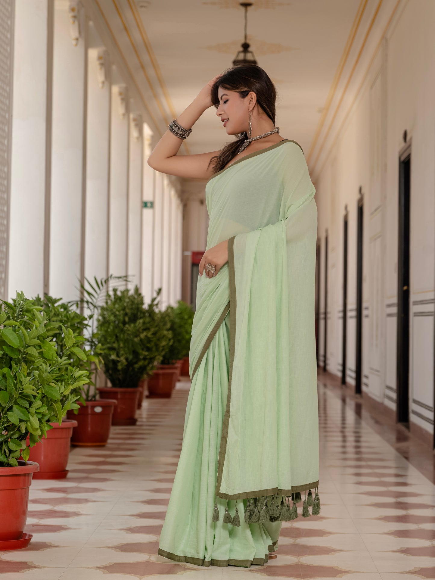 Light Green Pure Mul Cotton Saree
