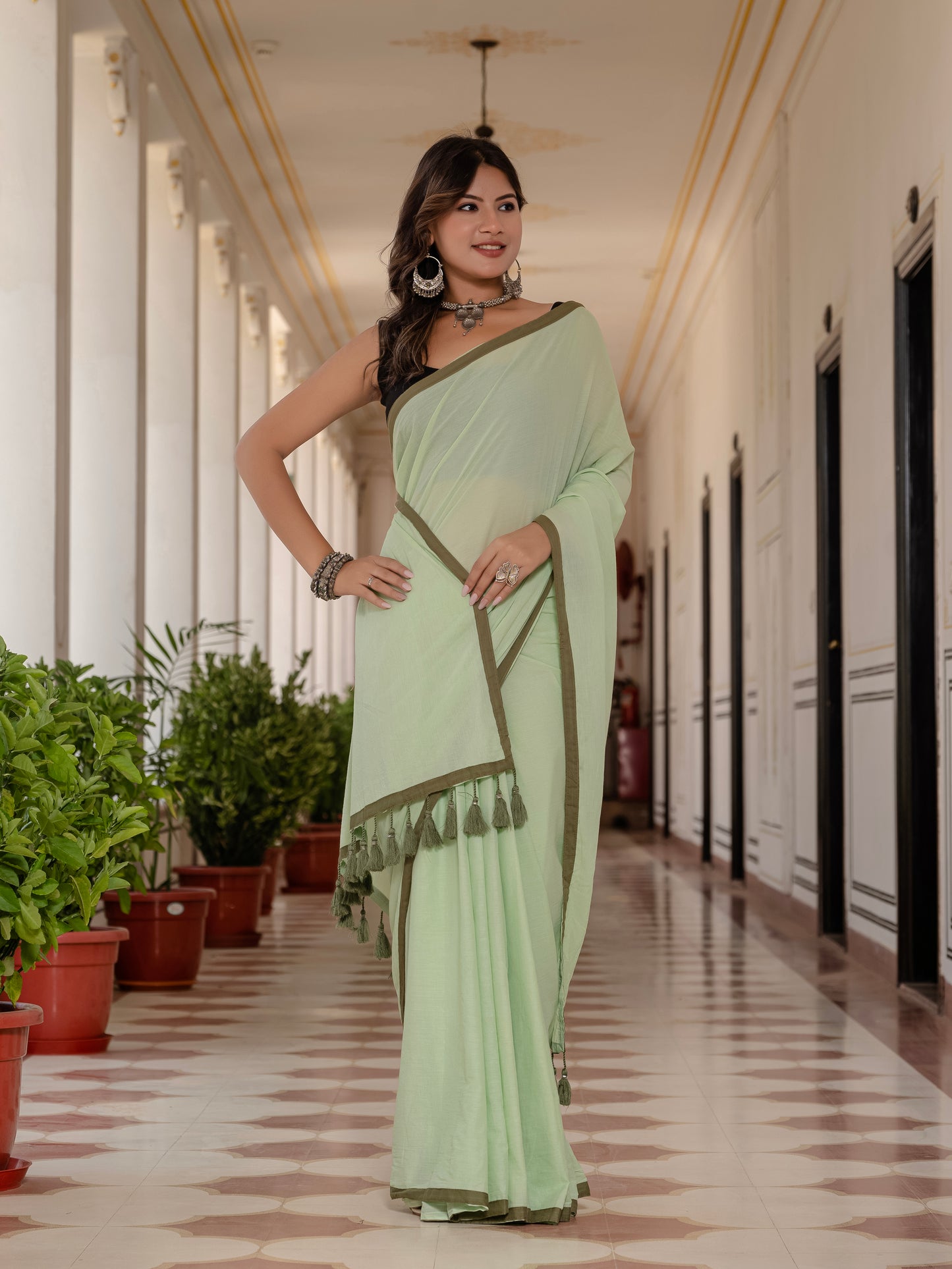 Light Green Pure Mul Cotton Saree