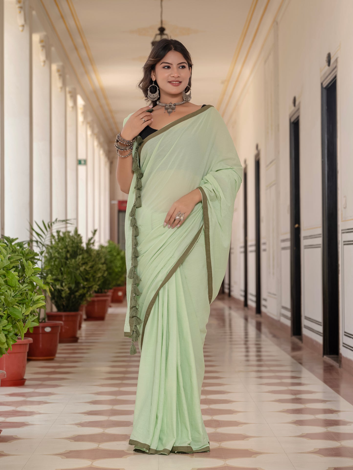 Light Green Pure Mul Cotton Saree