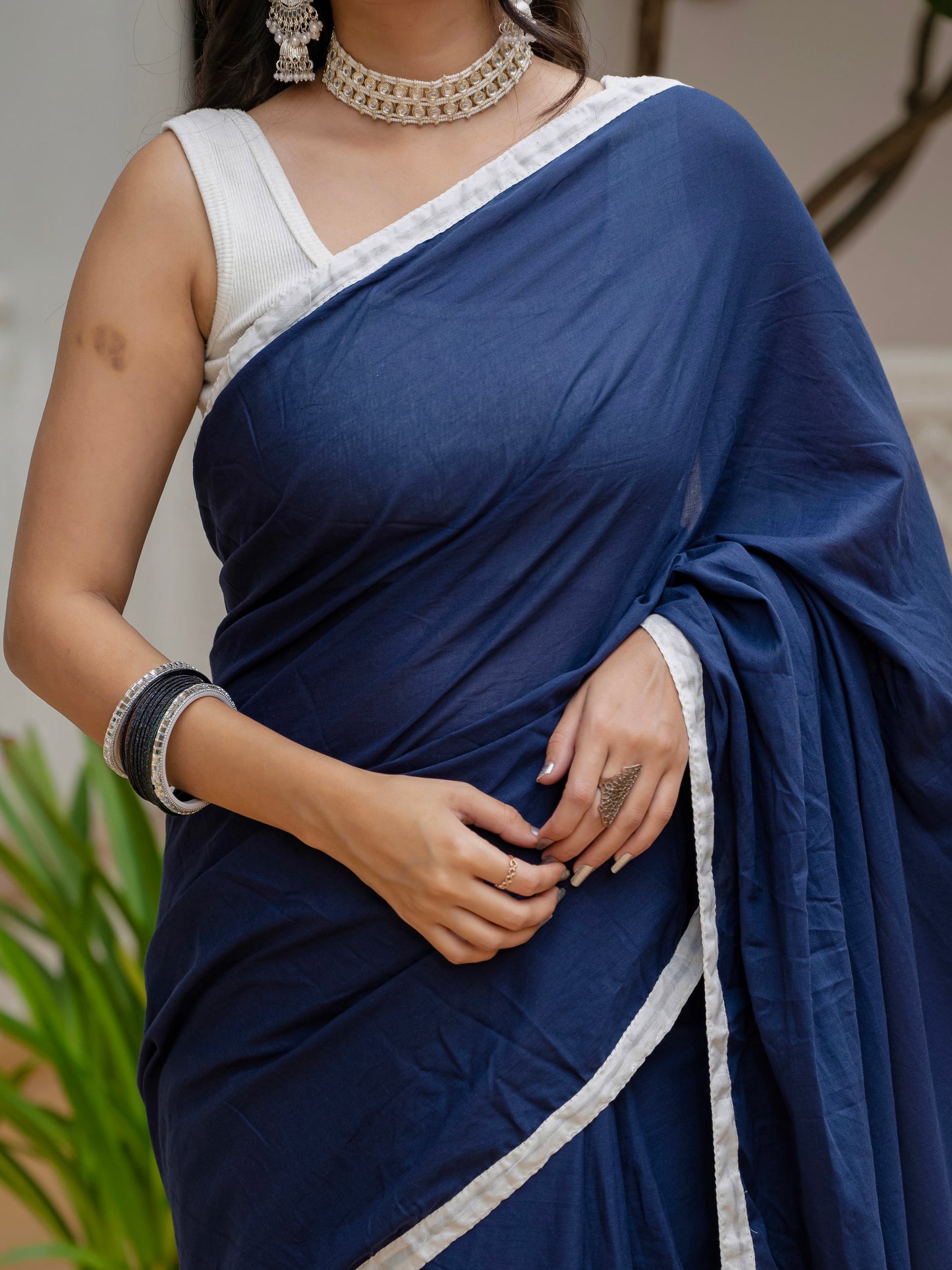 Blue saree with tussels