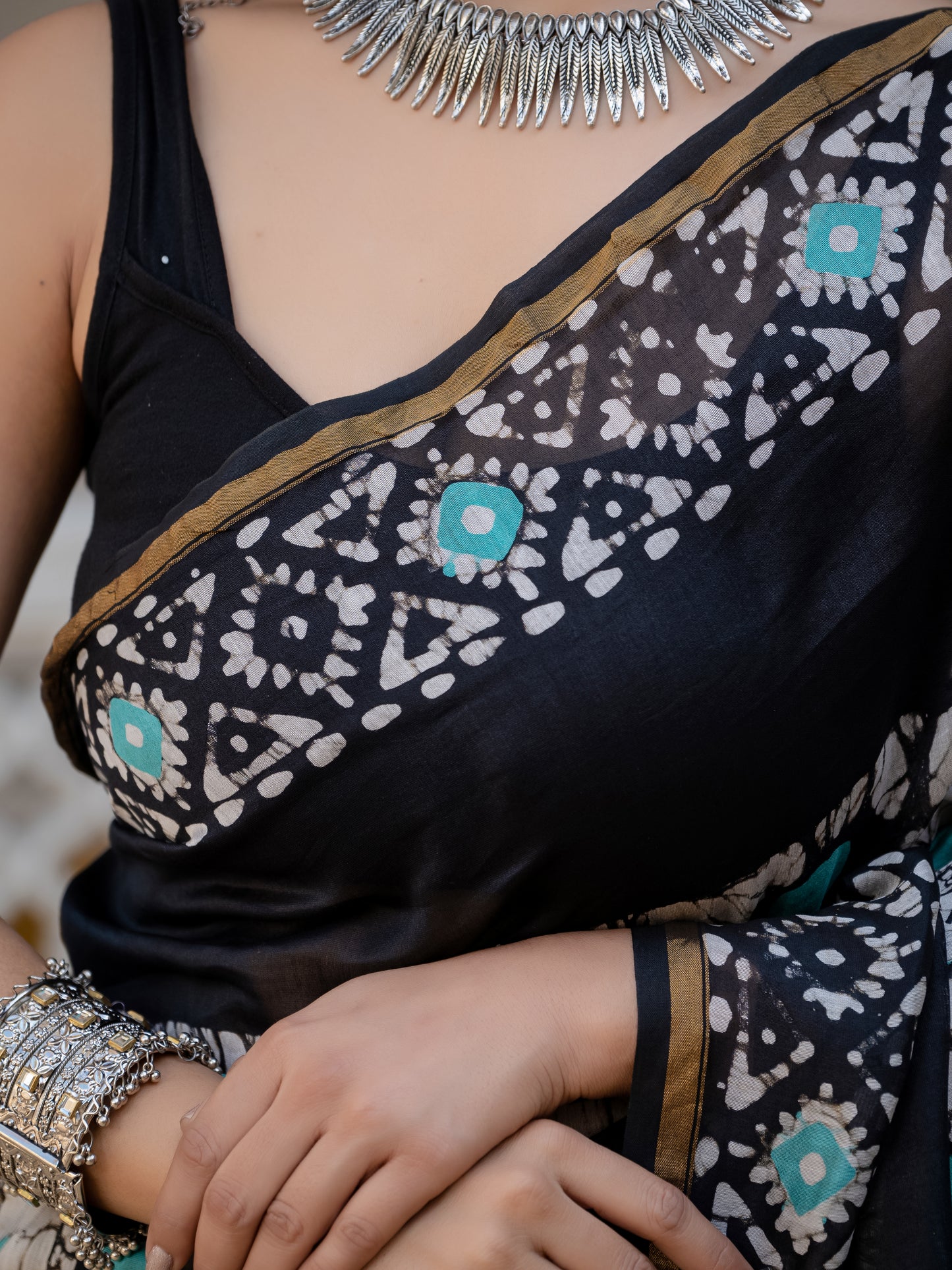 Black Batik Pure Chanderi Silk Saree
