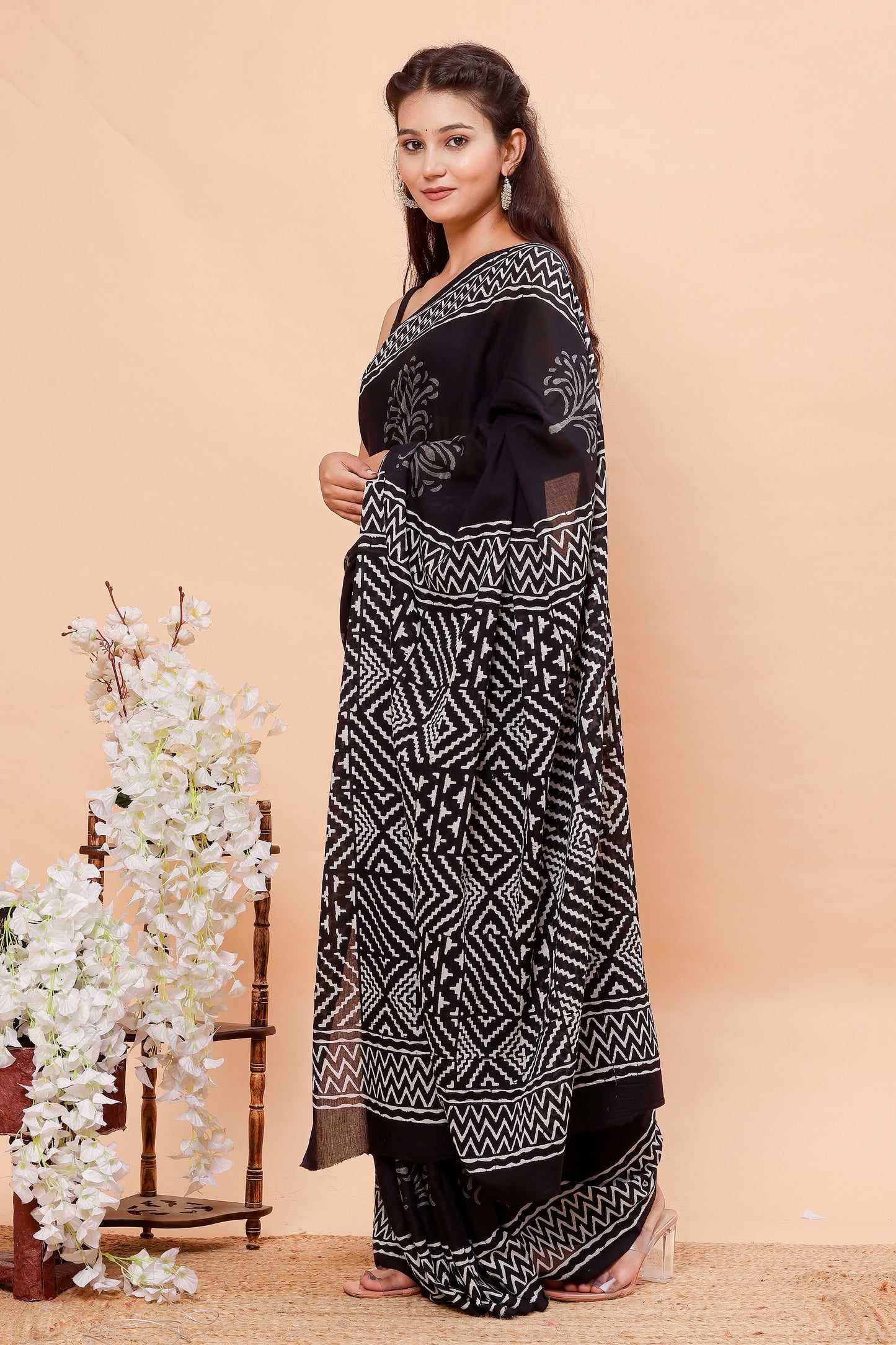 Hand Block Printed Mul Cotton Saree